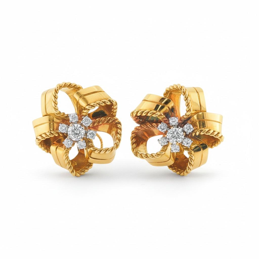 Cartier Diamond and Gold Retro Earrings France, Circa 1950