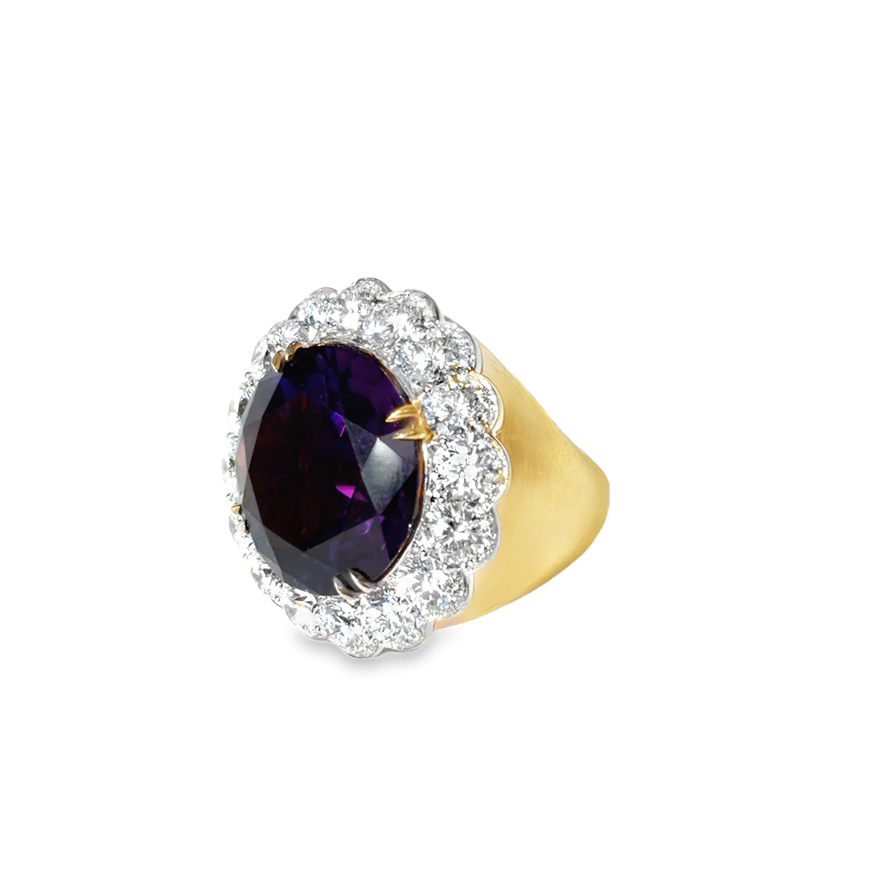 18K Yellow Gold & Platinum Modern Amethyst Diamond Ring