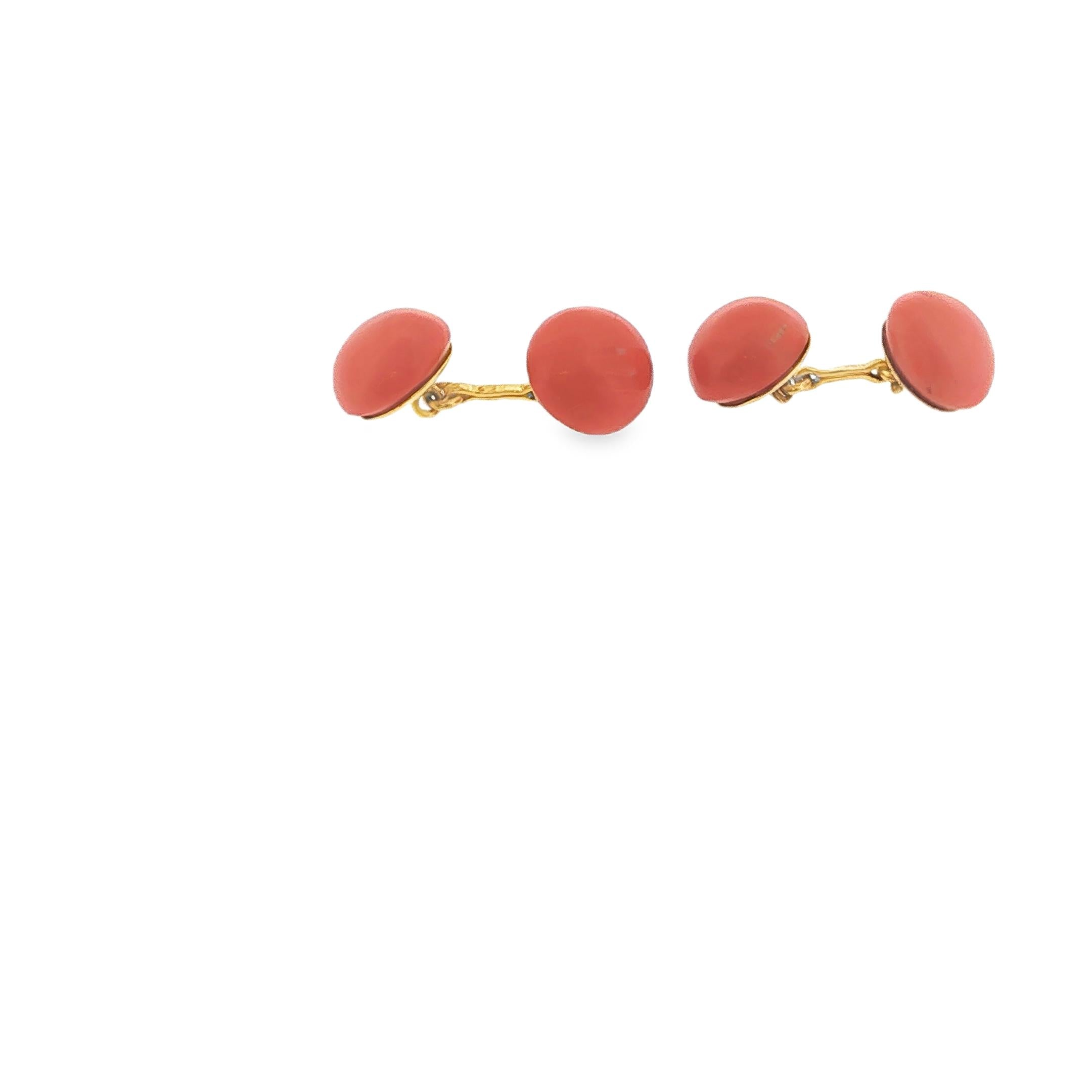 18K Gold Cartier Coral Beads Cufflinks