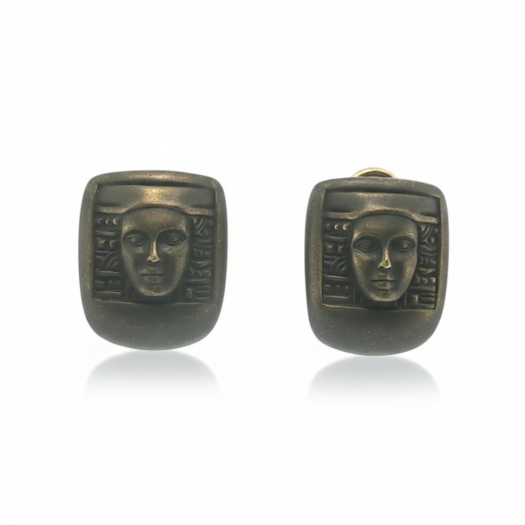 K. Kord Sculpted Face Gold Earclips United States, Circa 1990