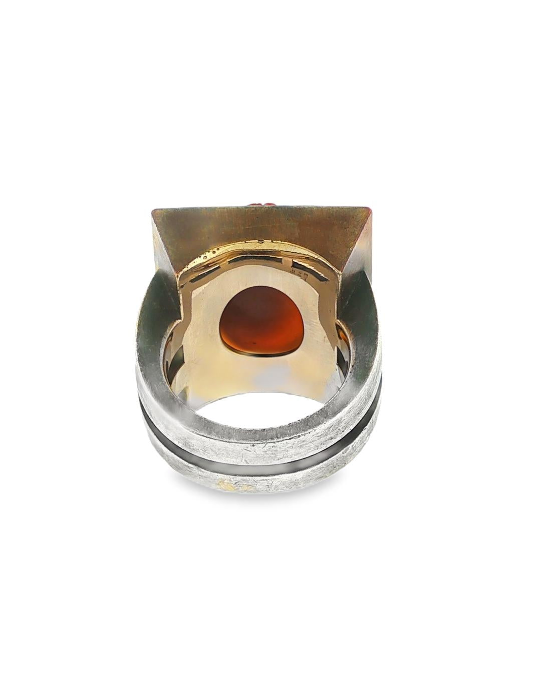 18K White Copper Silver Hemmerle Carved Cameo Cornelian Ring