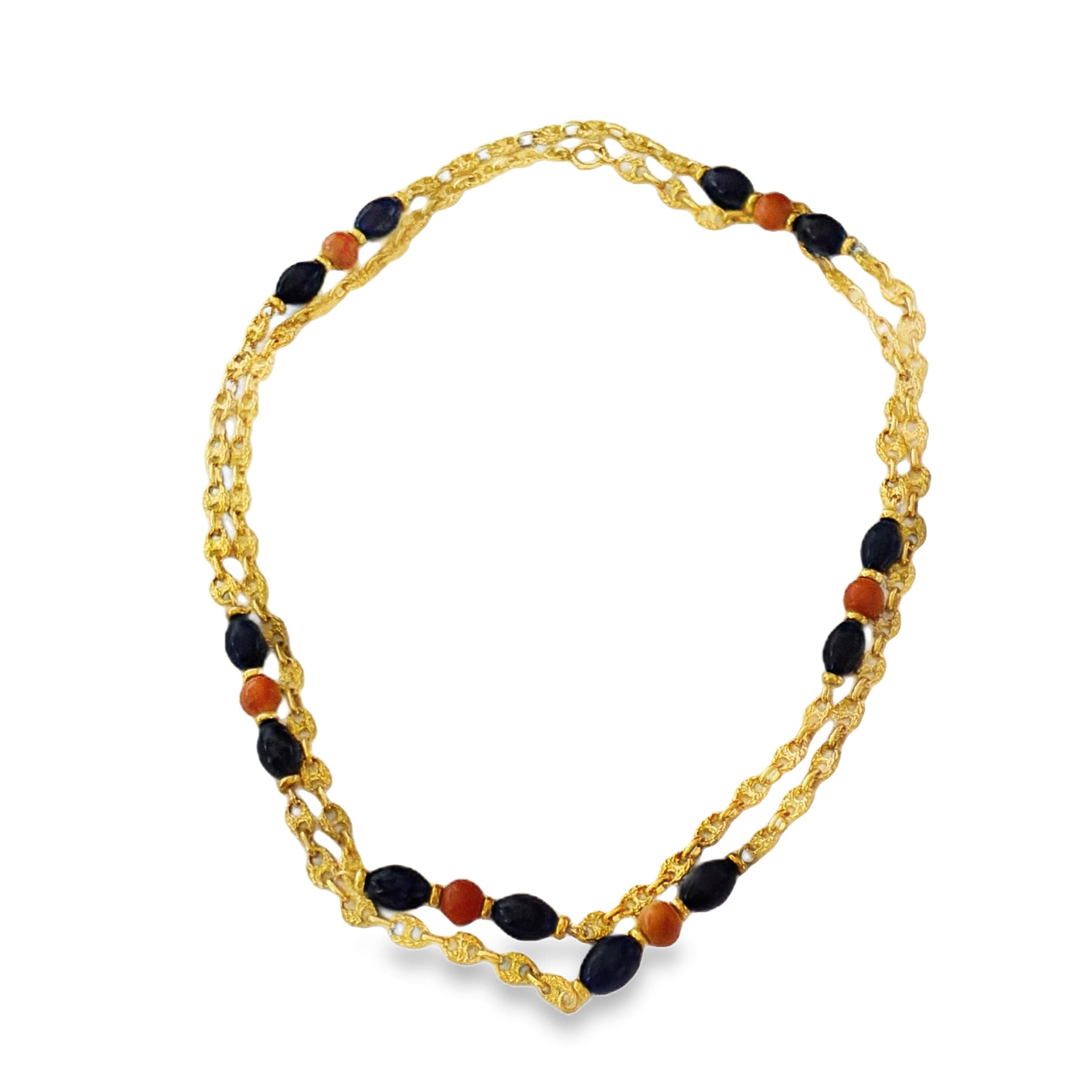 1970s Gold Coral and Sodalite Sautoir