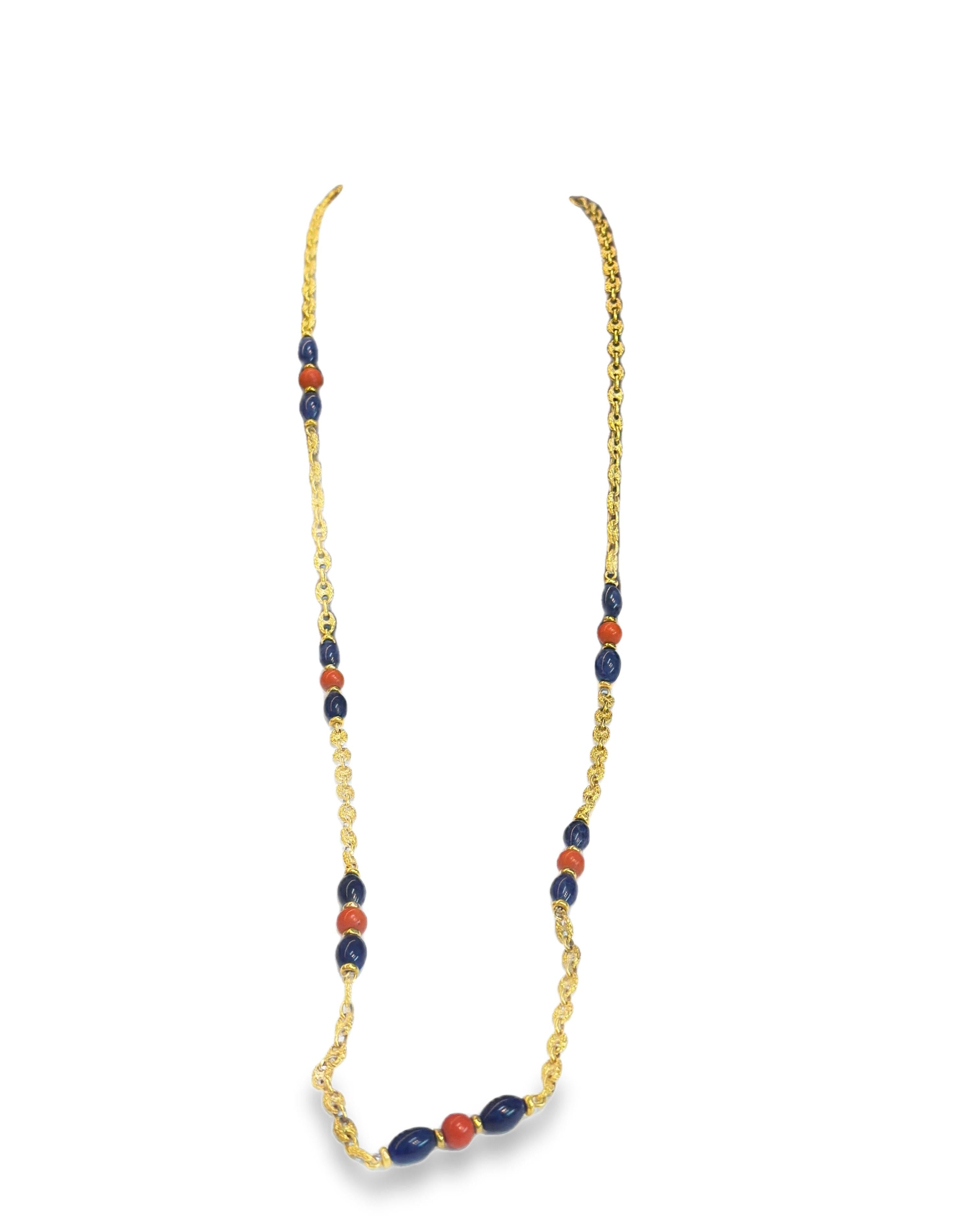 1970s Gold Coral and Sodalite Sautoir