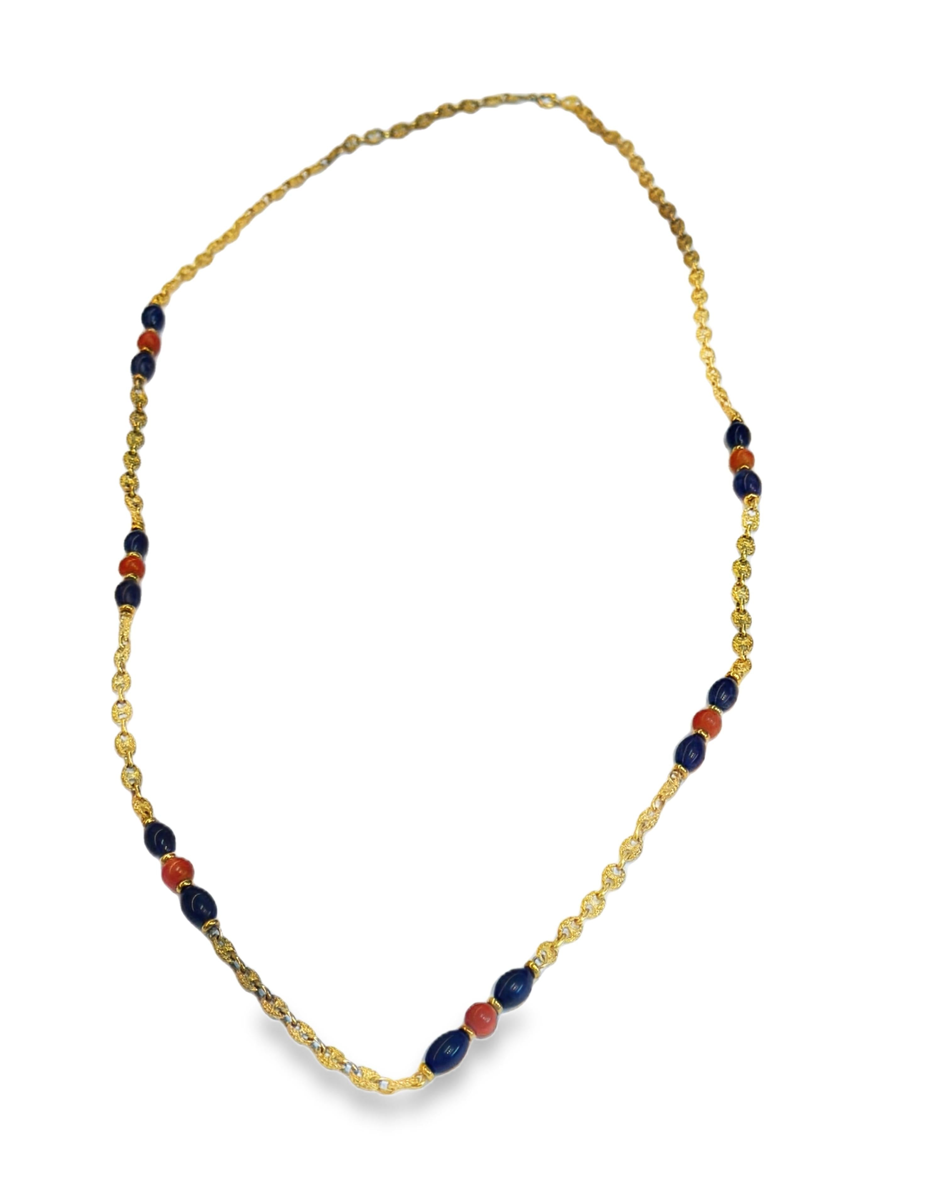 1970s Gold Coral and Sodalite Sautoir