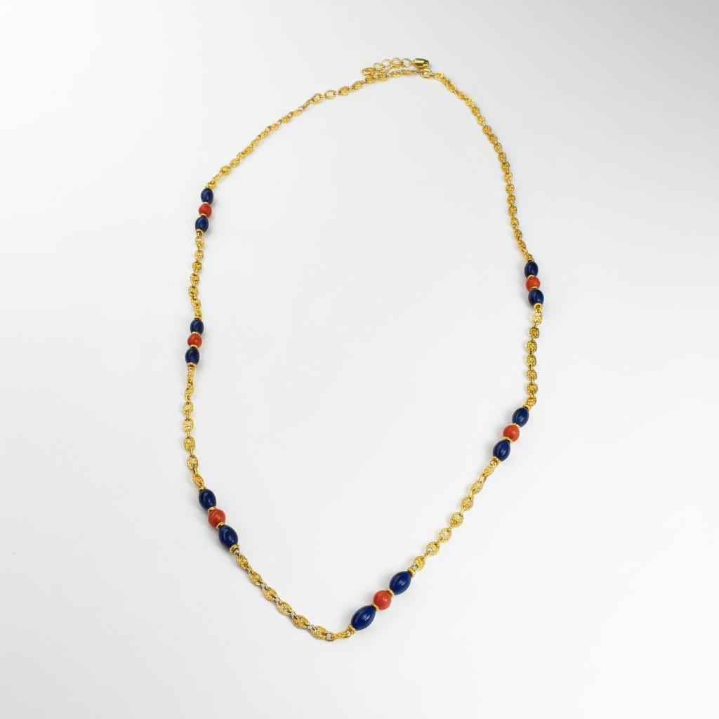 1970s Gold Coral and Sodalite Sautoir