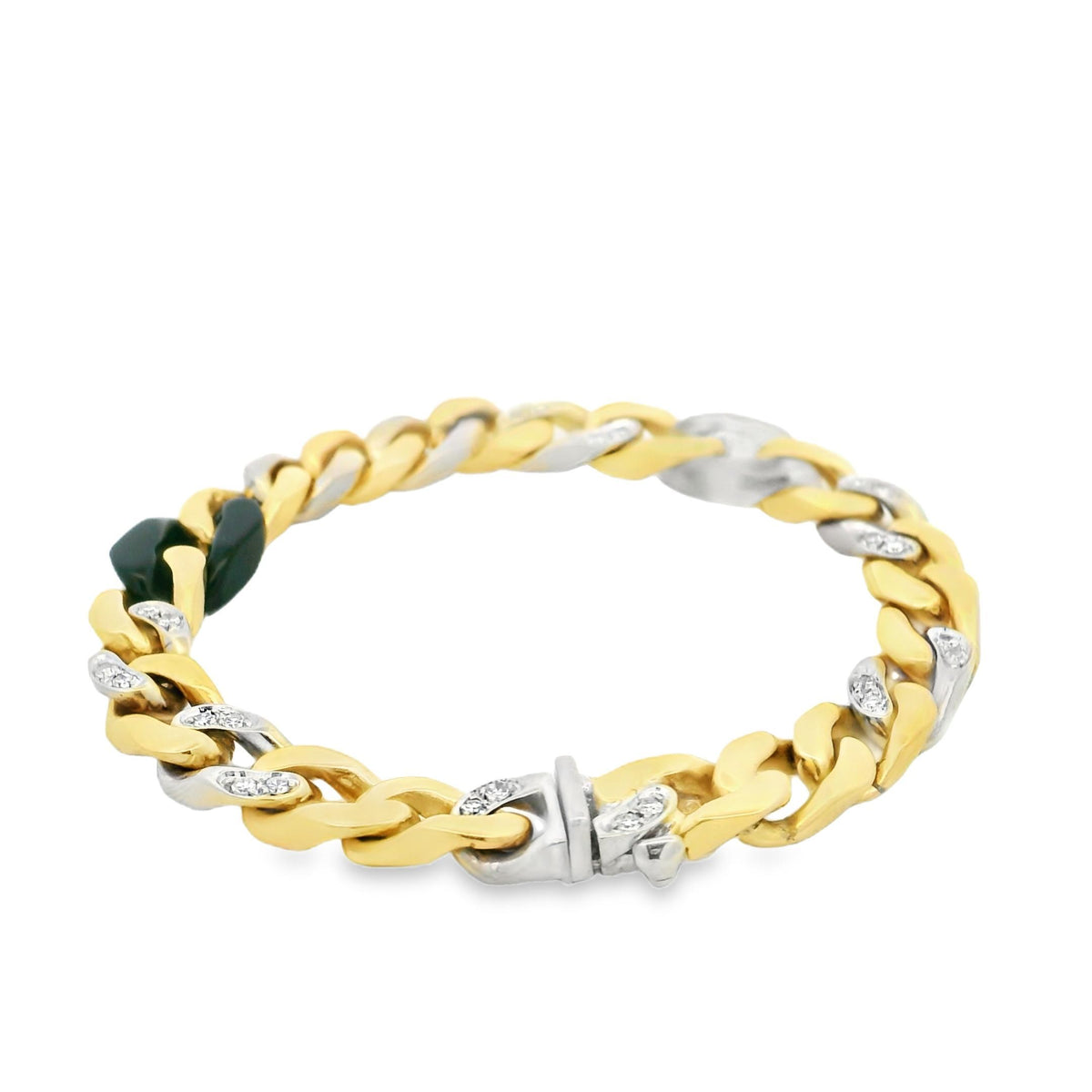 Bulgari Curb Link Bracelet in Gold with Diamond Onyx and Rock Crystal