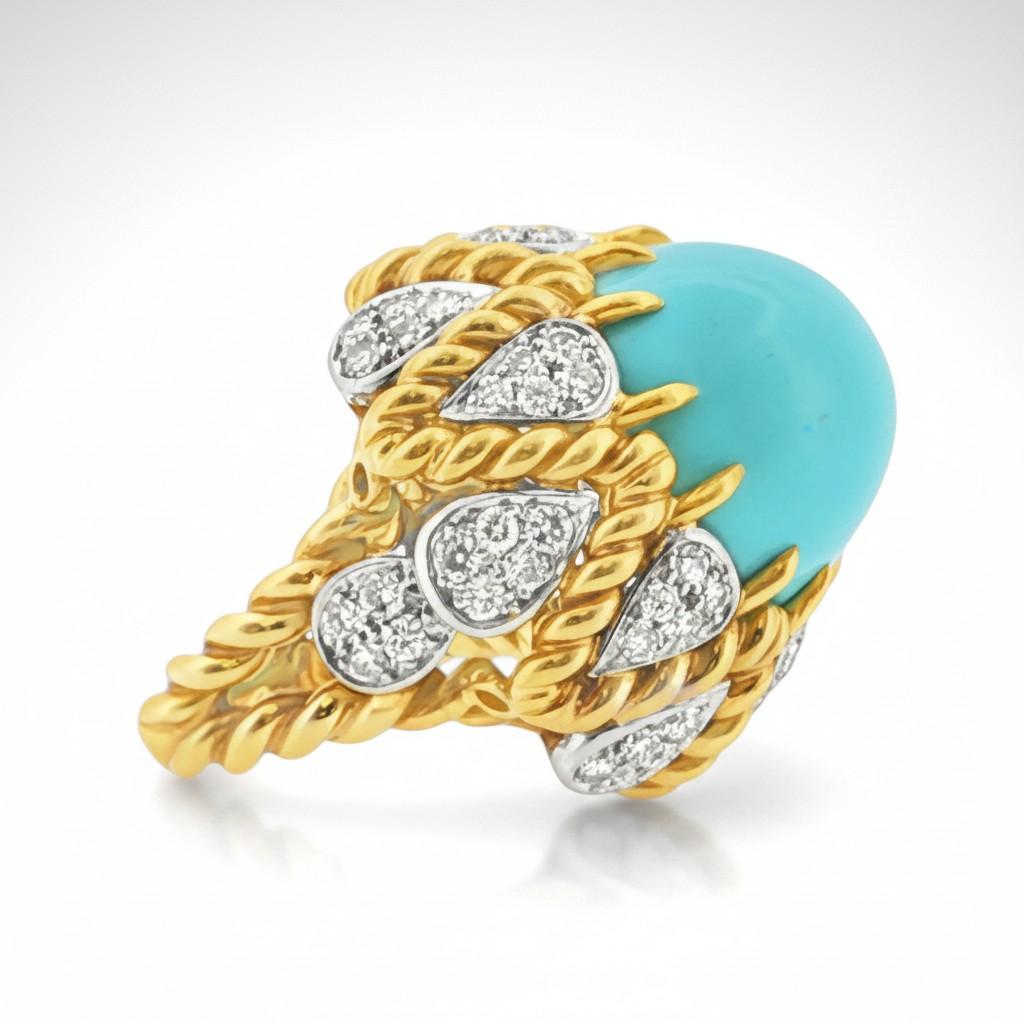 Van Cleef & Arpels Turquoise and Diamond Dome Ring, 1960s
