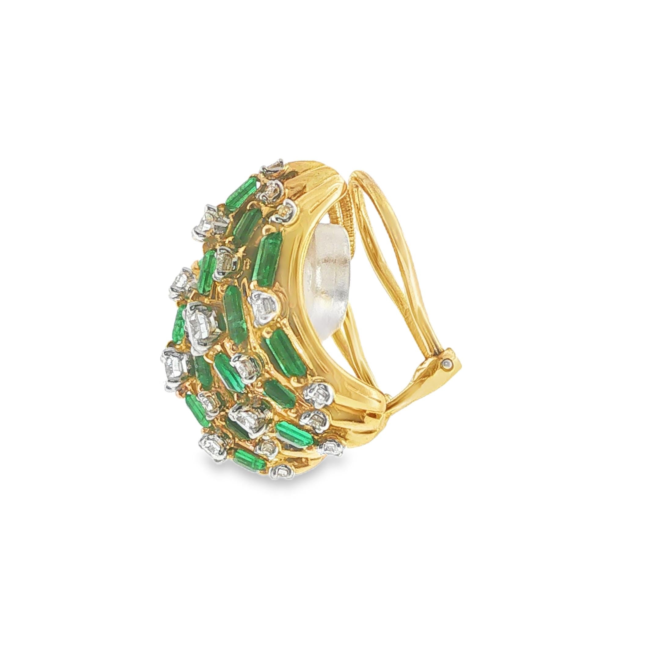 Oscar Heyman 18k Yellow Gold Calibré Cut Emerald and Diamond Earrings Circa 1970