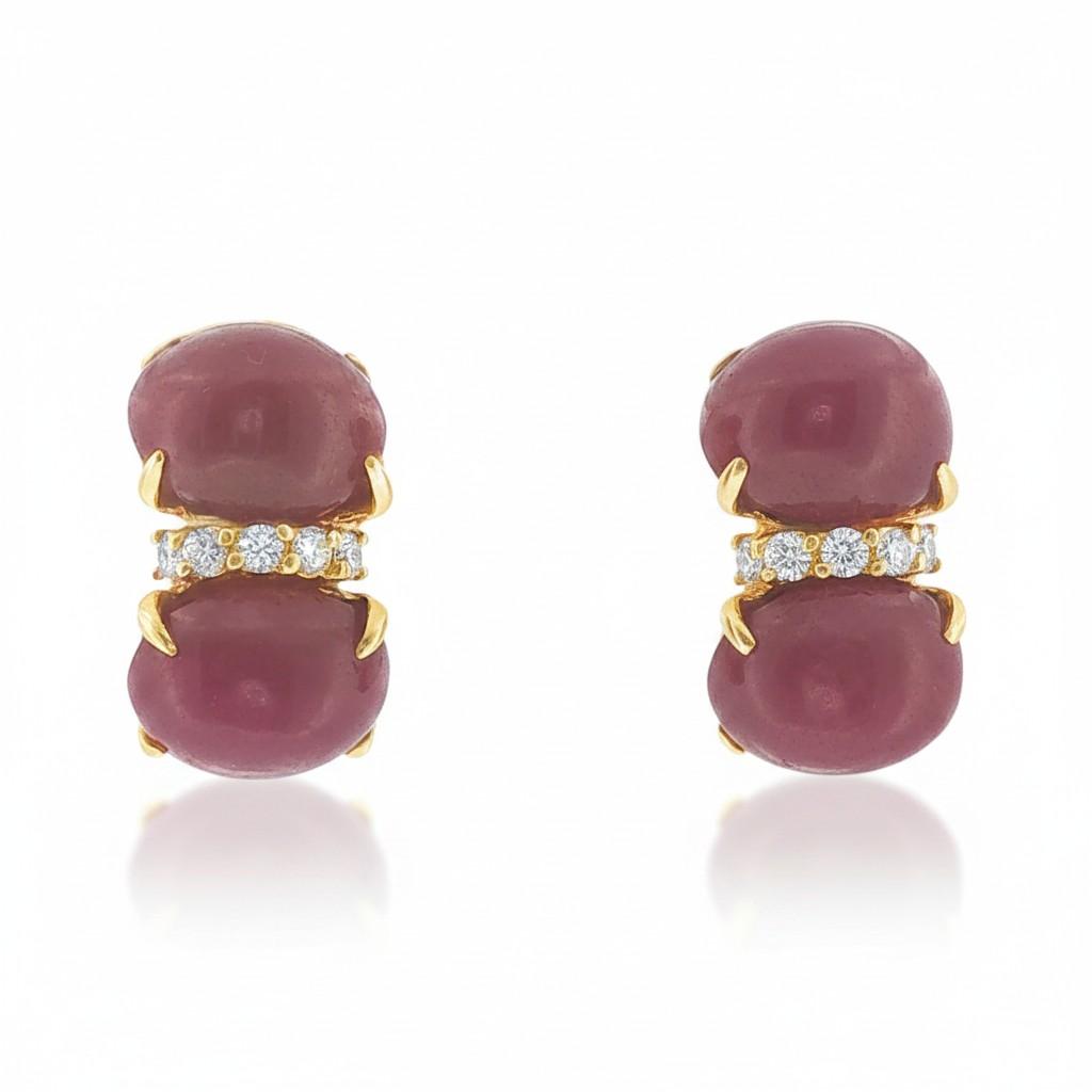 Seaman Schepps Cabochon Ruby Diamond Earrings in 18K Gold