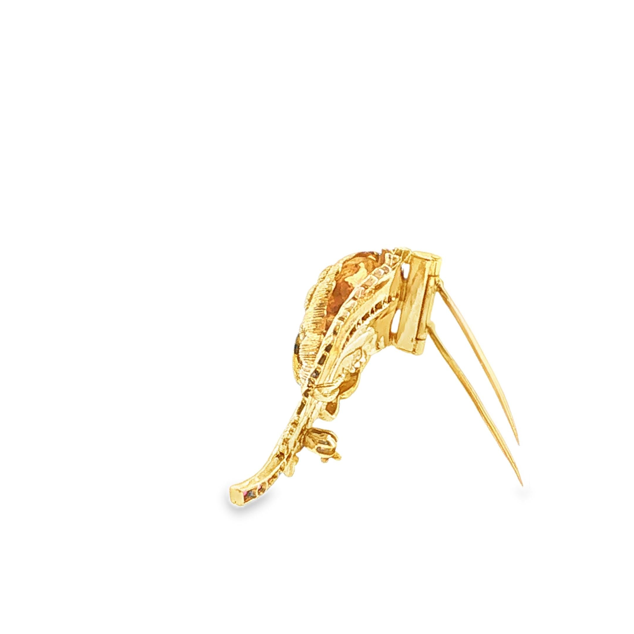 Raymond Yard Calibré Ruby and 14k Yellow Gold Leaf Brooch, 1940s