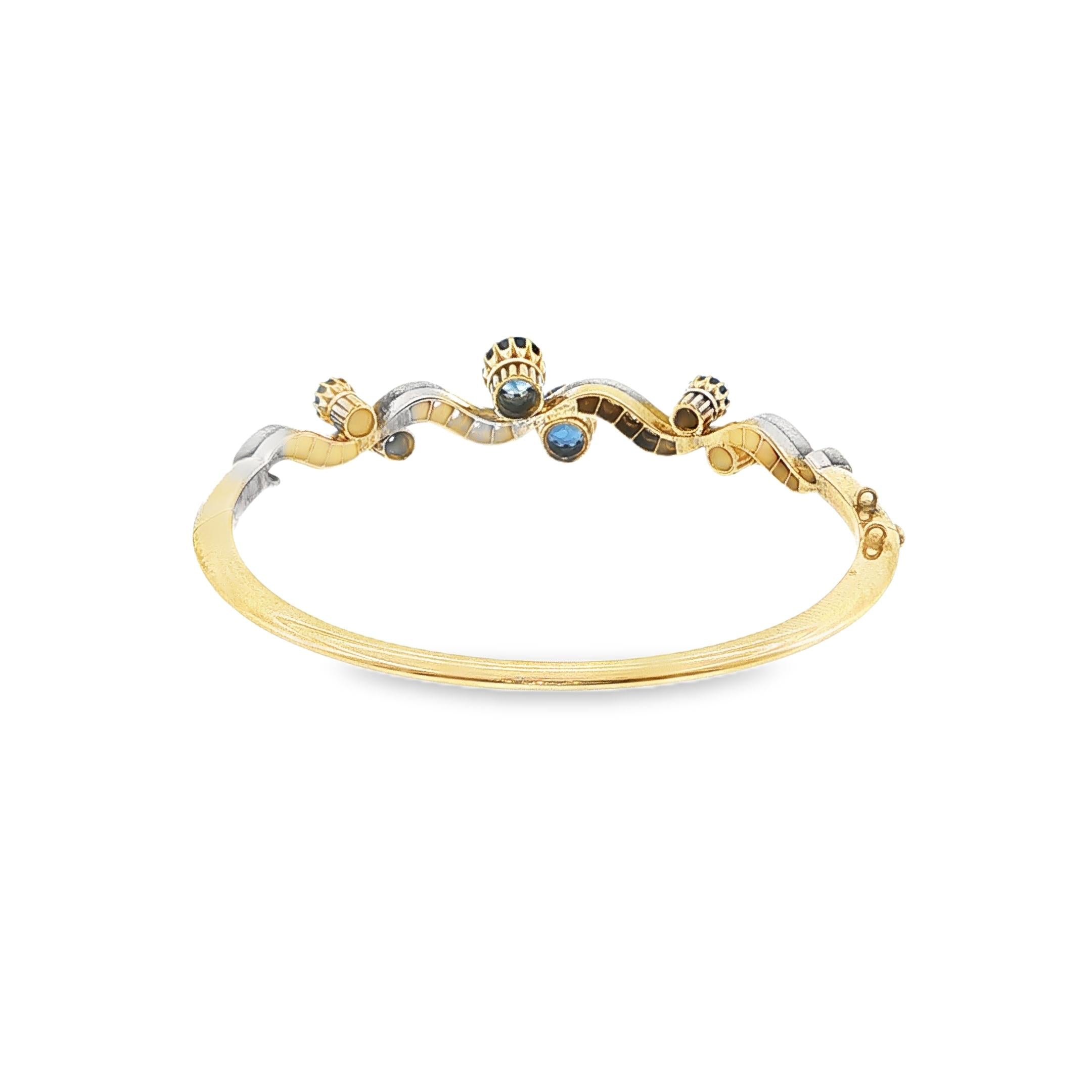Victorian Gold on Silver Diamond and Sapphire Bangle, Circa 1880