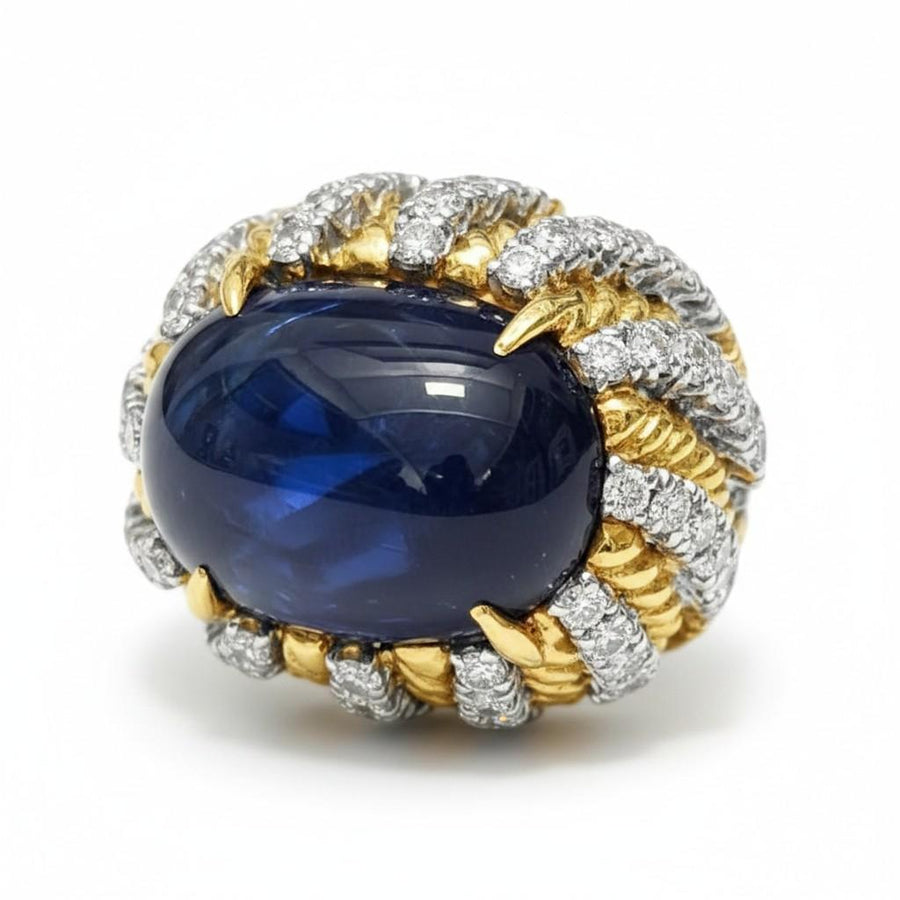 David Webb No-Heat Burmese Sapphire and Diamond Bombé Ring in Platinum and Gold