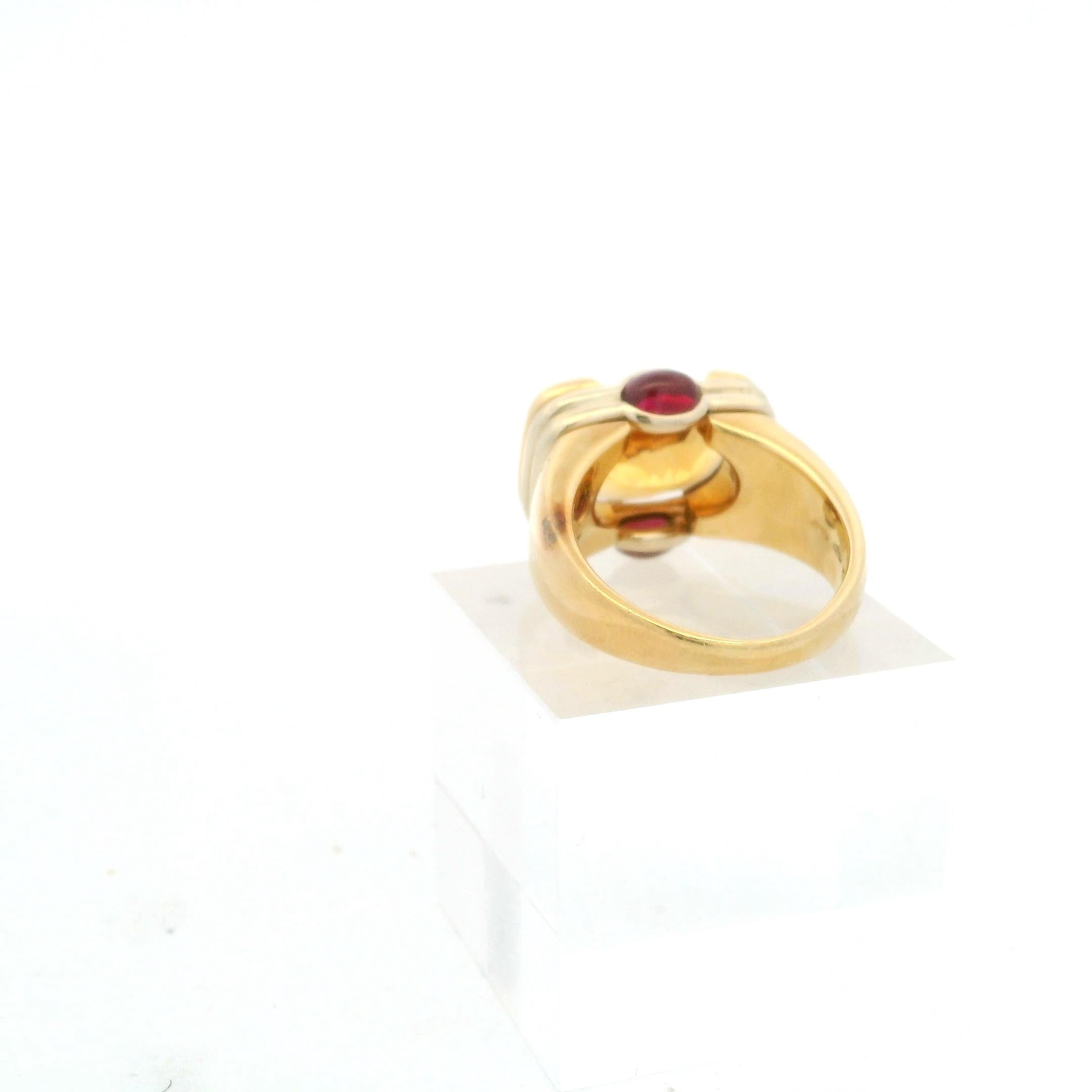 Bulgari Citrine and Cabochon Ruby Ring in 18 Karat Gold
