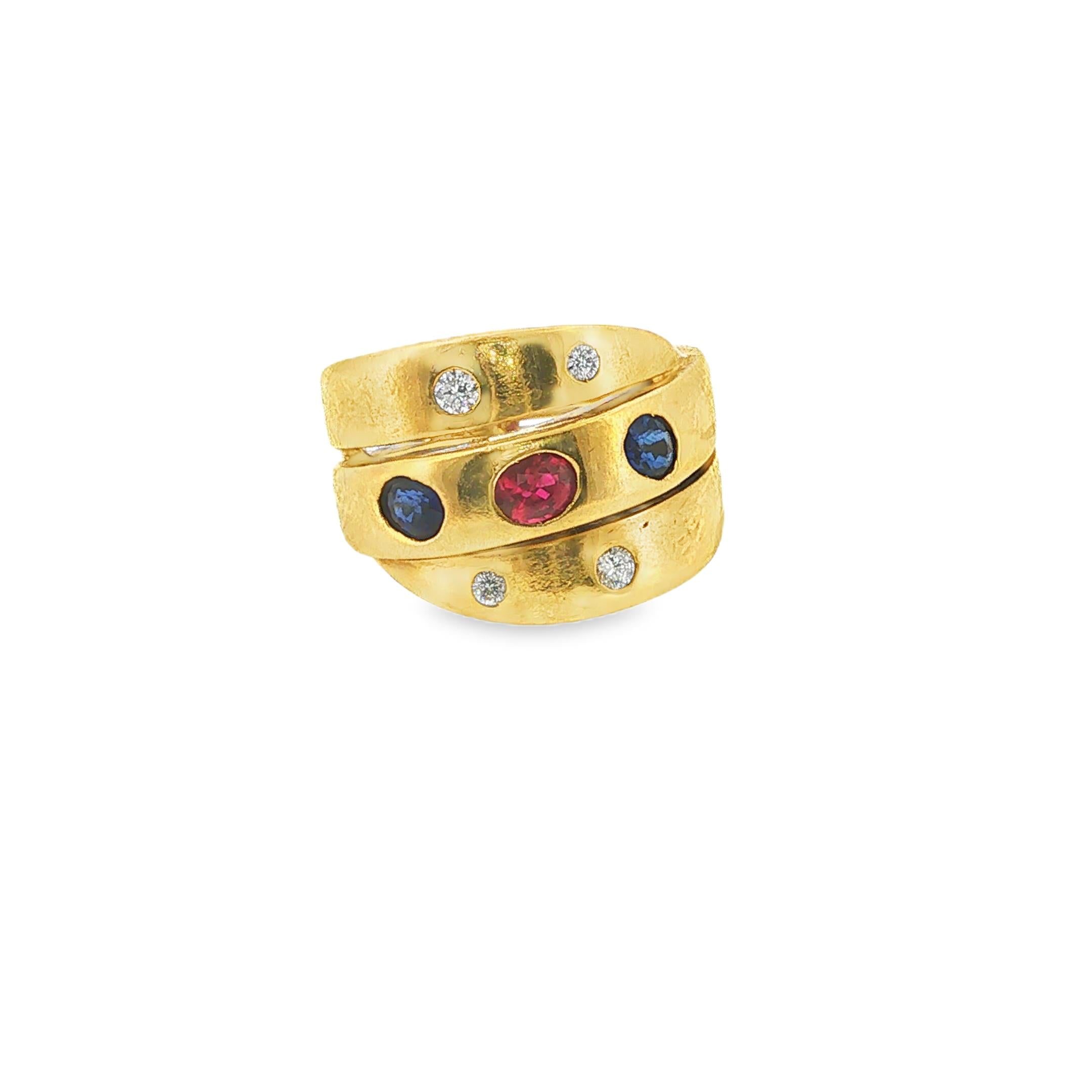 18K Gold Van Cleef & Arpels Ruby Sapphire Diamond Ring