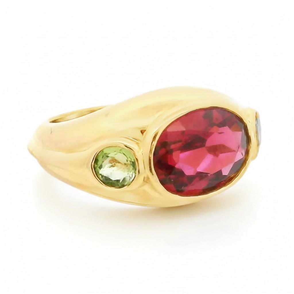 Bulgari Tourmaline and Peridot Ring in 18 Karat Yellow Gold