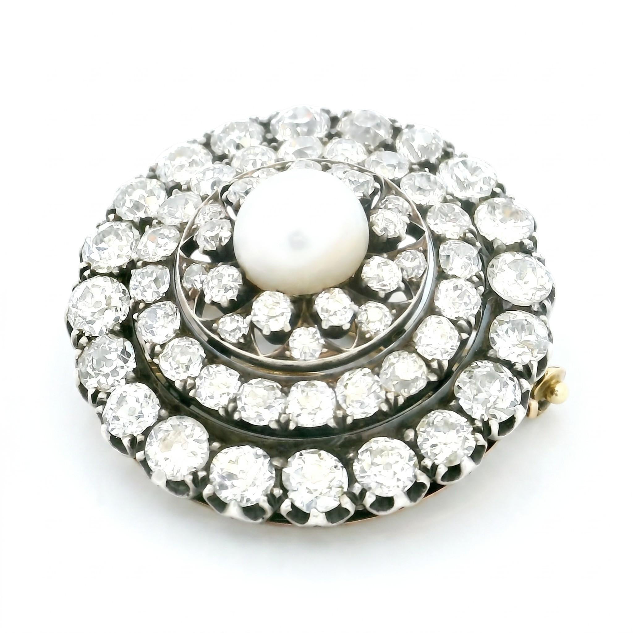 Victorian Natural Pearl and Old Mine Cut Diamond Brooch
