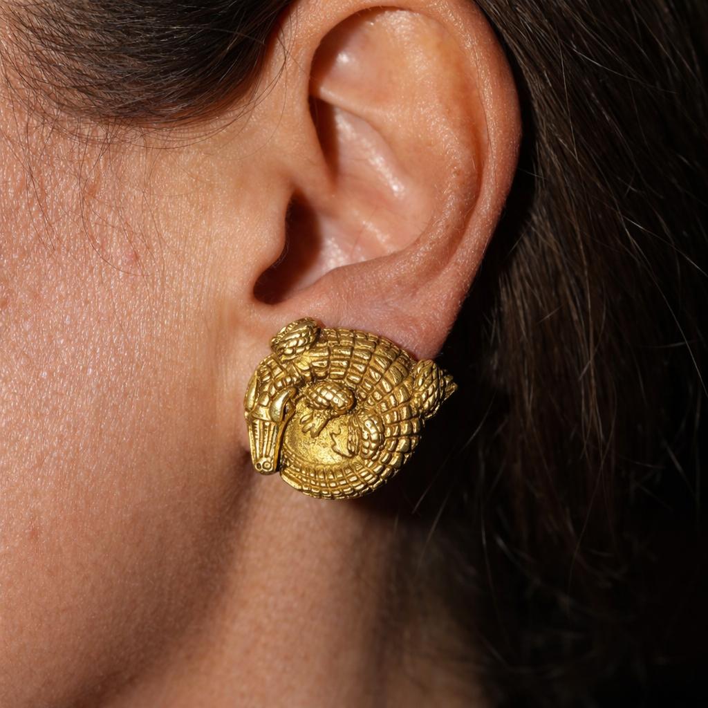 18K Gold Keiselstein Cord Alligator Earrings