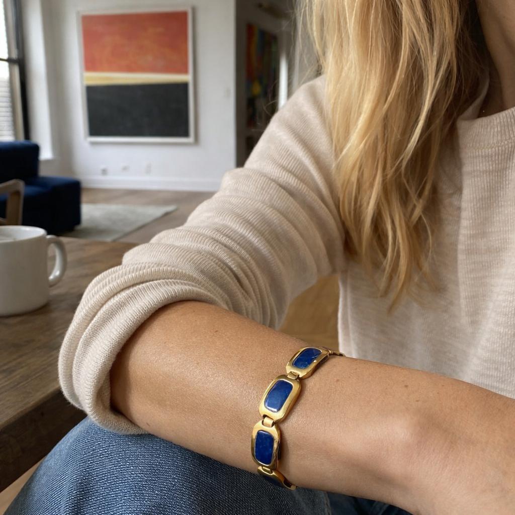 18K Gold Bulgari Lapis Lazuli Plaque Bracelet