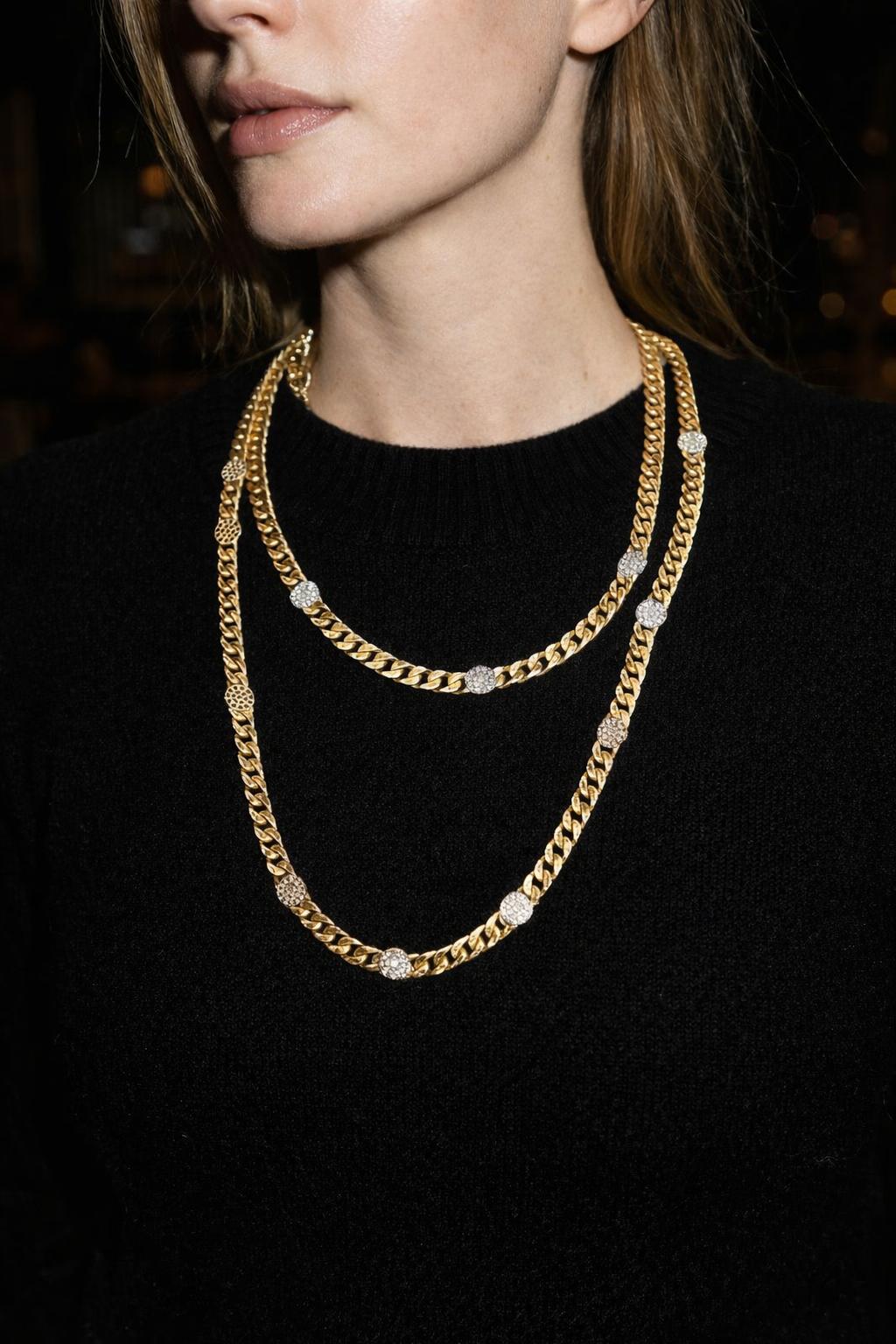 18K Gold Bulgari Diamond Long Chain Necklace