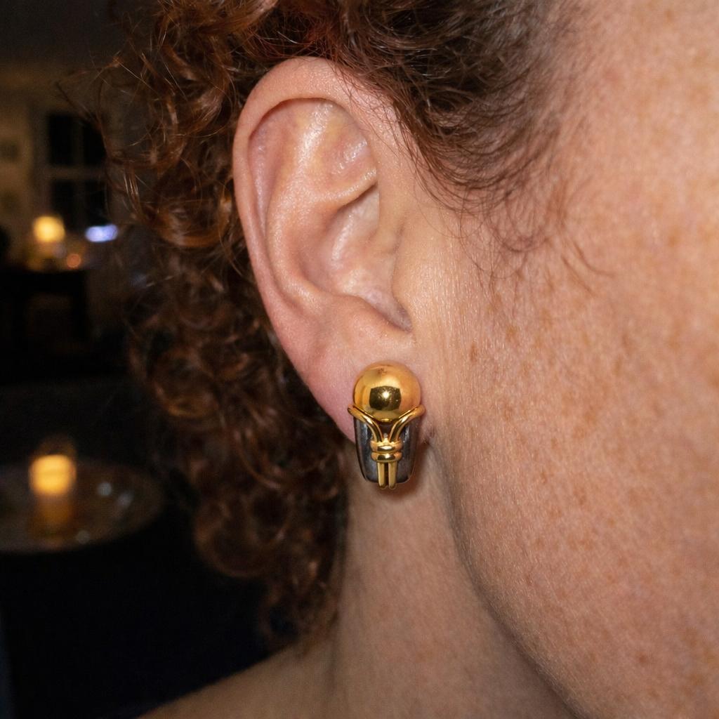 Bulgari Two-Tone Gold Earrings Italy, Circa 1990
