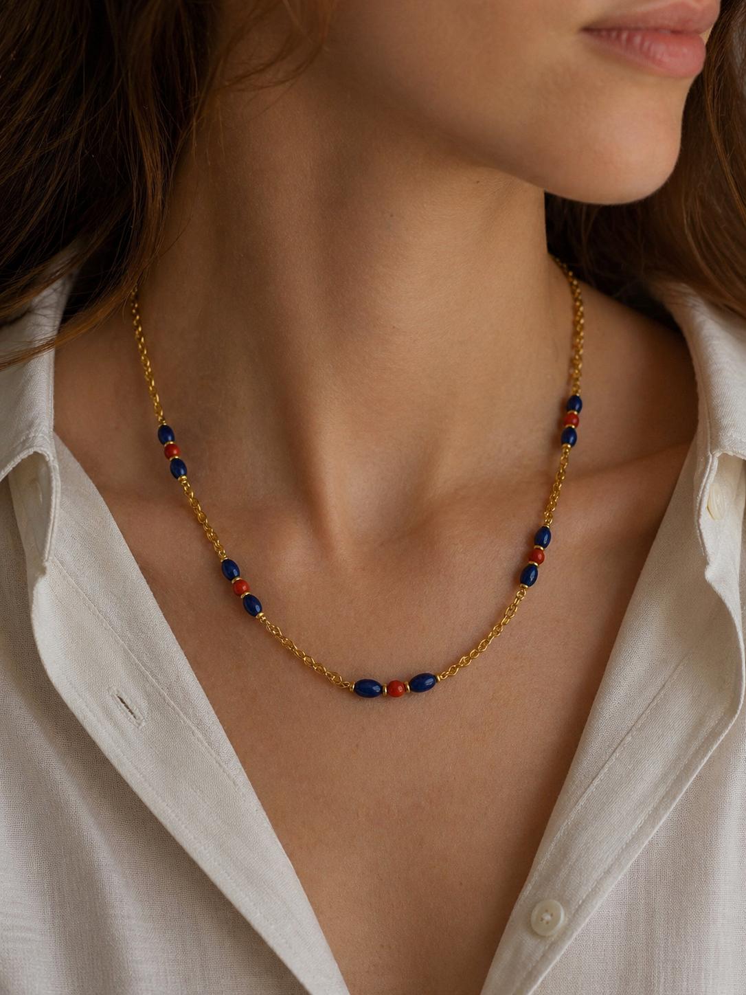 1970s Gold Coral and Sodalite Sautoir
