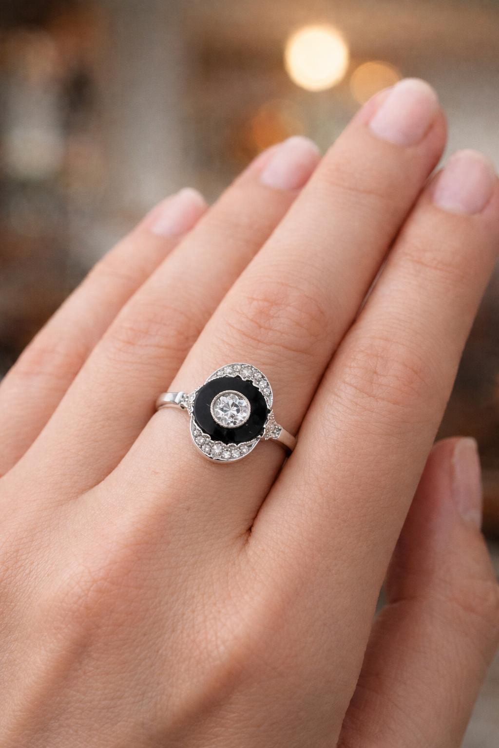 Platinum Art Deco Onyx Diamond Ring