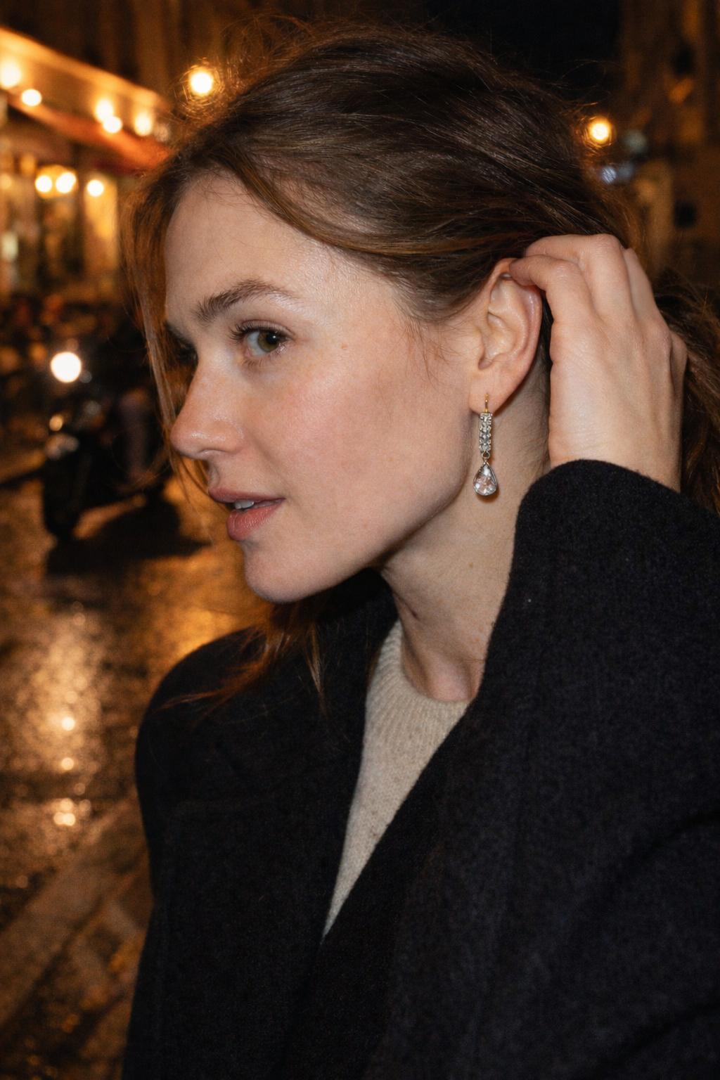 Antique Pear-Shaped Diamond Drop Earrings