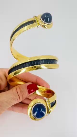 Hemmerle Spiral Sapphire, Yellow Sapphire & Leather Bracelet 18k Gold, Circa 198
