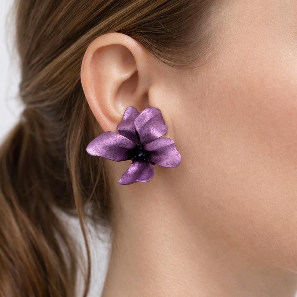 18K Gold Aluminum JAR Purple Pansy Earrings