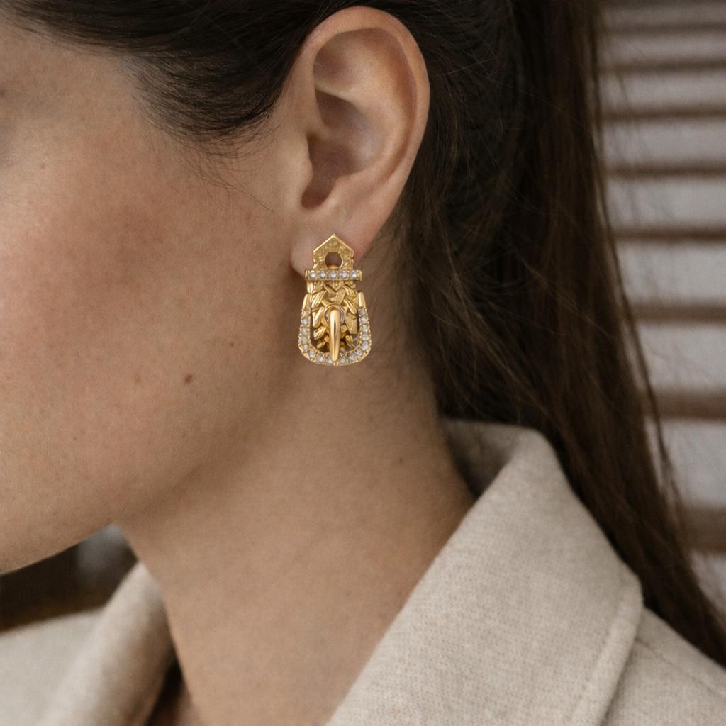 Hermès “Buckle” Diamond Earrings in 18k Yellow Gold, 1980s