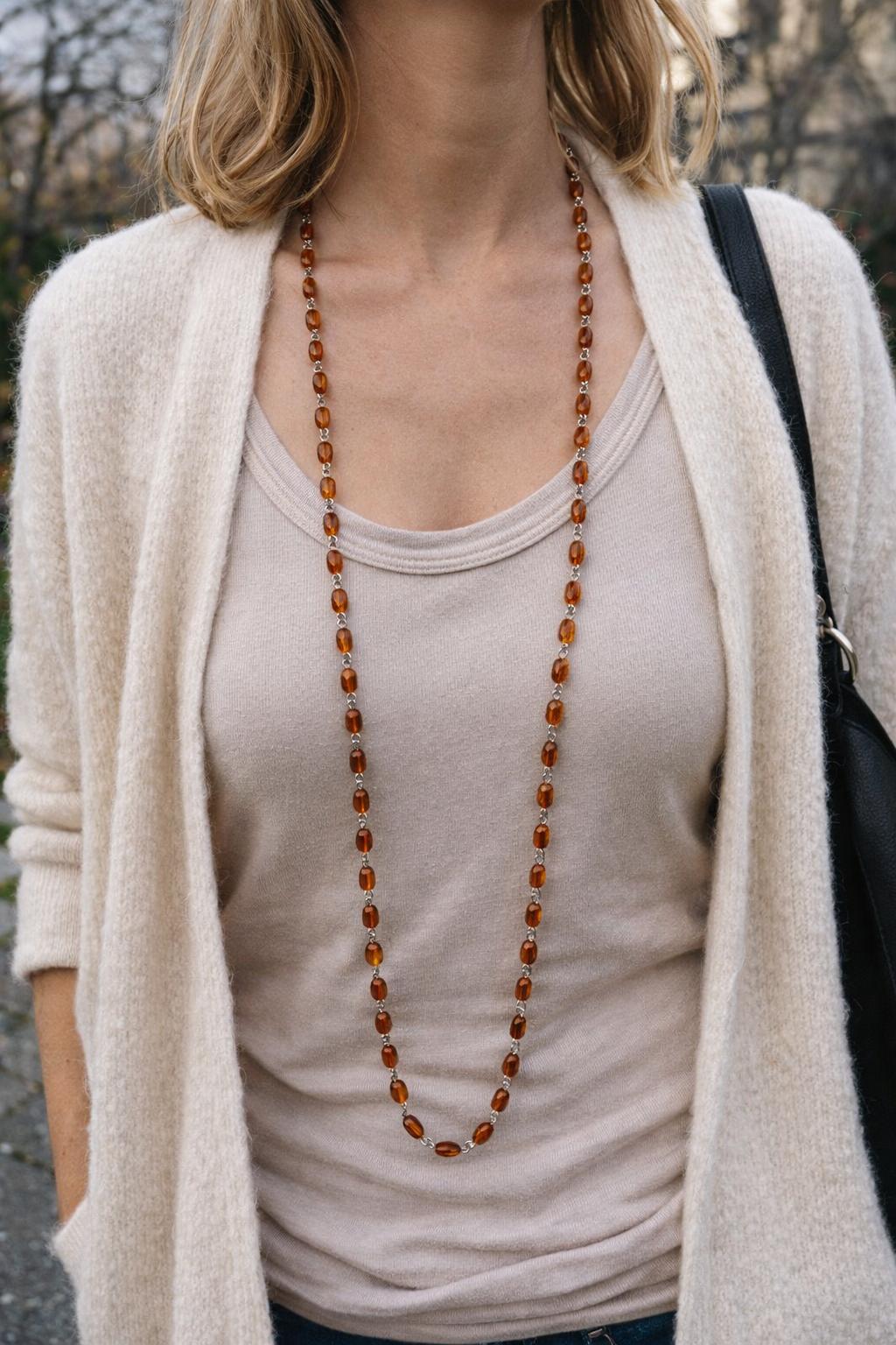 Hessonite Garnet and 18K Yellow Gold Long Necklace