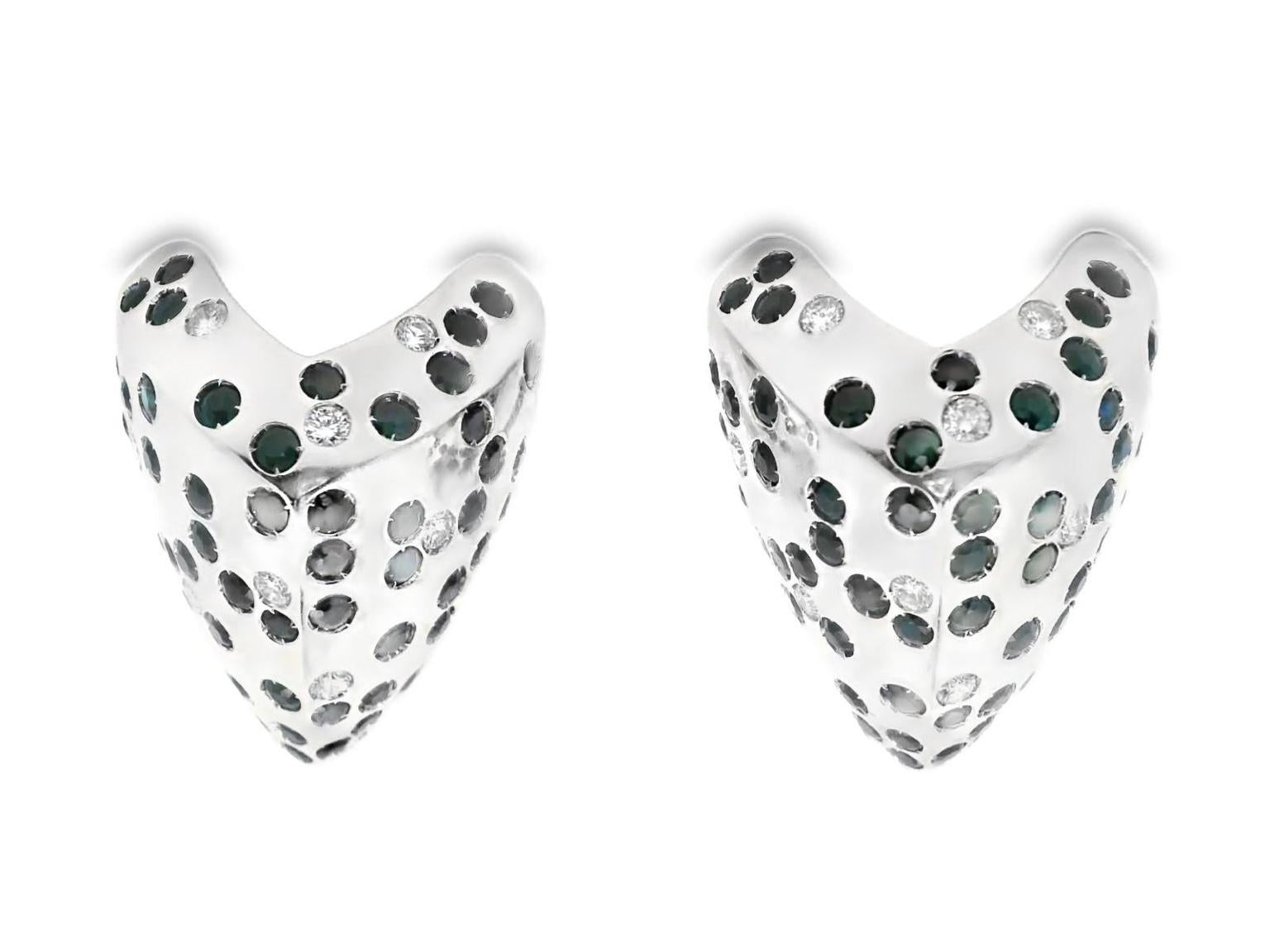 Cantamessa Sapphire & Diamond Shield Earrings in 18K White Gold