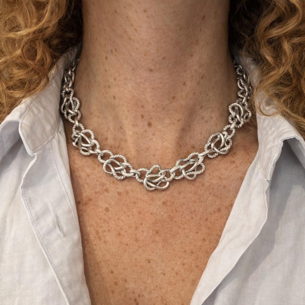 Hermès Braided Silver Link Necklace