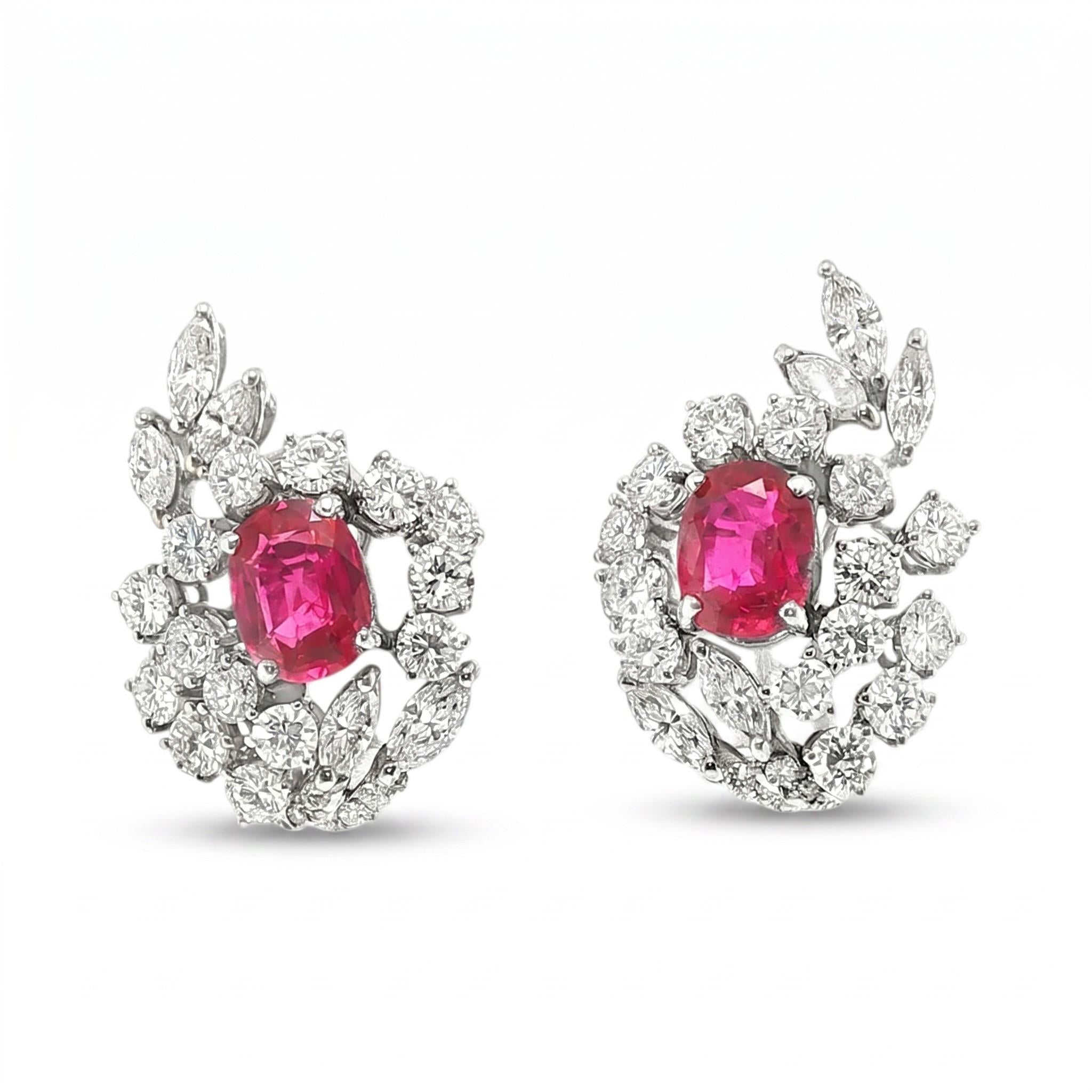 1960s Burmese Ruby and Diamond Earrings