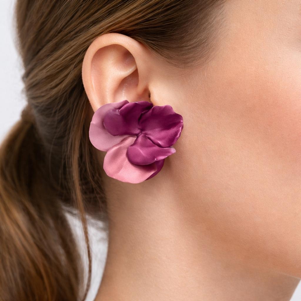 18k Yellow Gold JAR 2000s Flower Earrings Large Aluminium Bicolor Pansy Flower