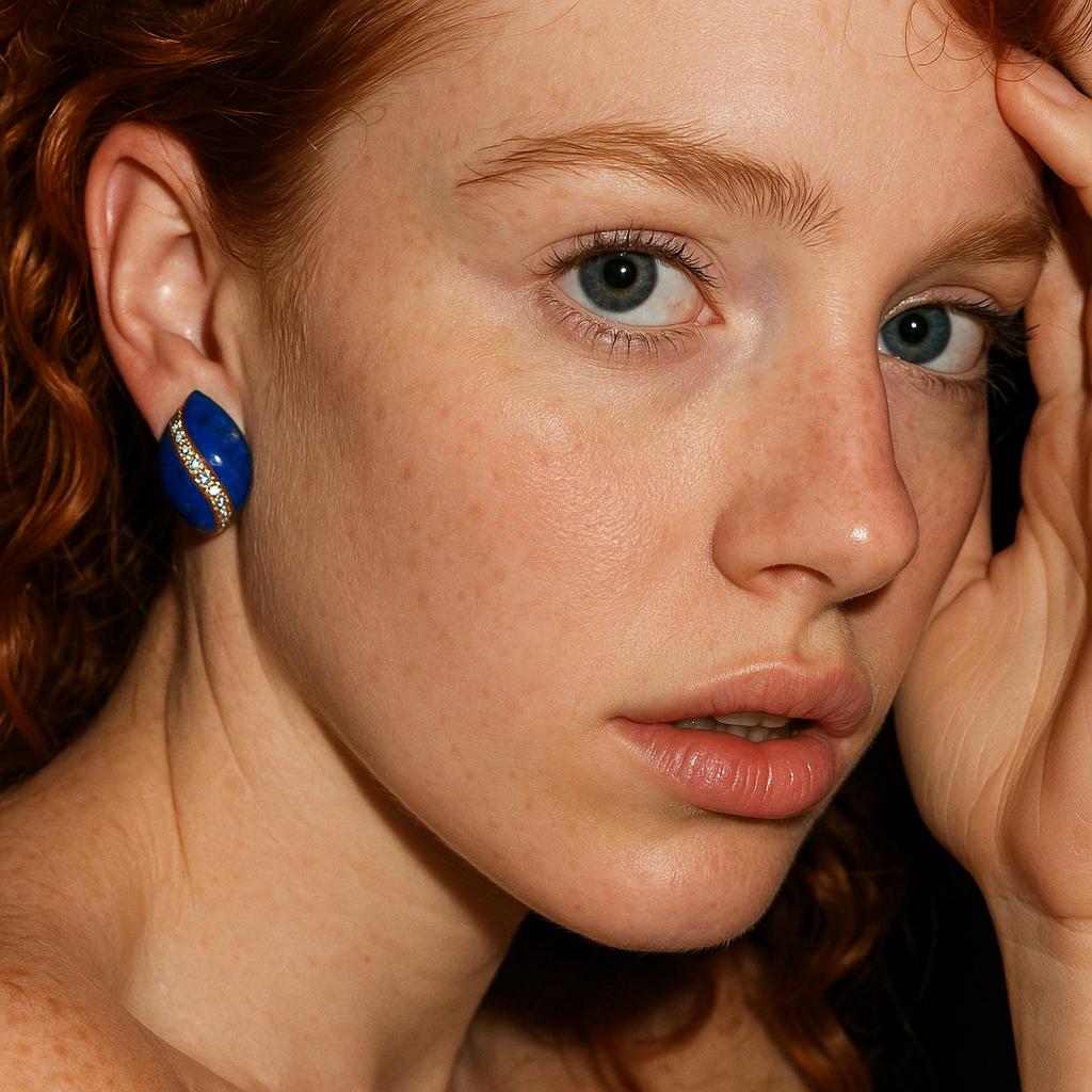 1970s Lapis Lazuli and Diamond Flame Earrings – Georland, France