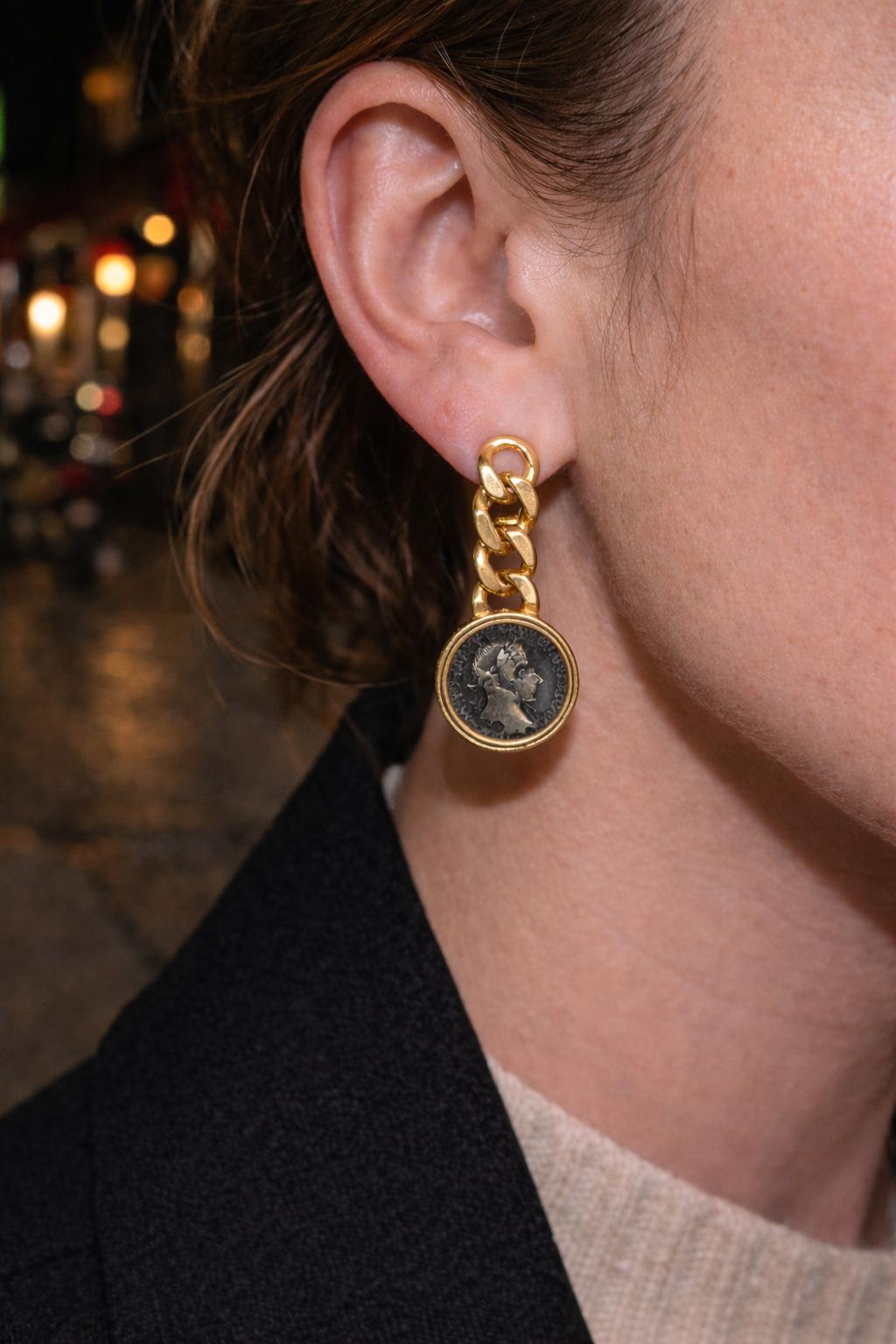 Bulgari “Monete” Ancient Coin Drop Earrings Rome, 1970s