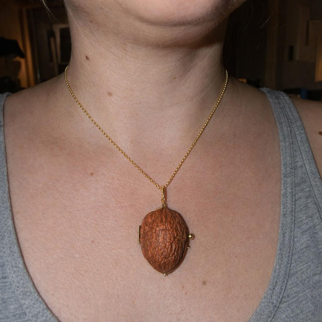Gold and Walnut Double-Locket Pendant with Diamonds