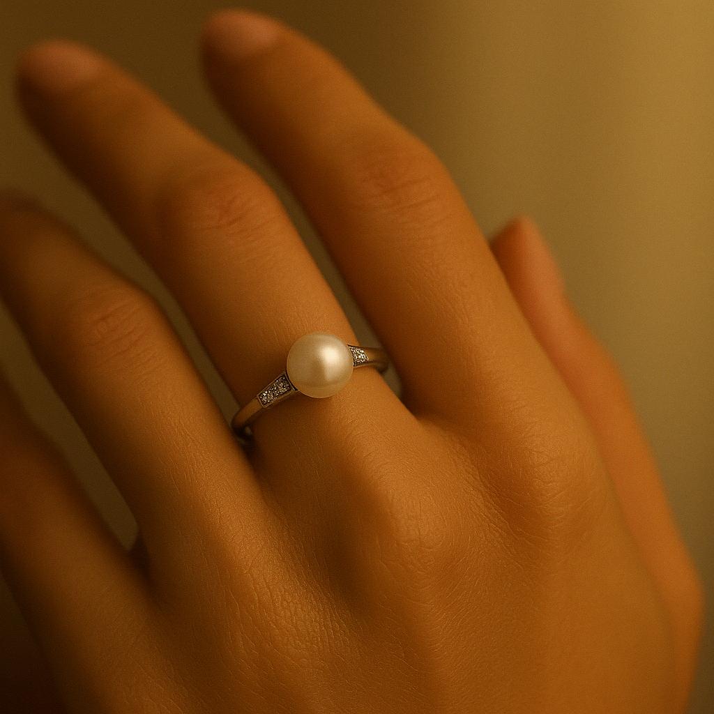 1910 French Platinum Ring with Natural Saltwater Pearl and Diamonds