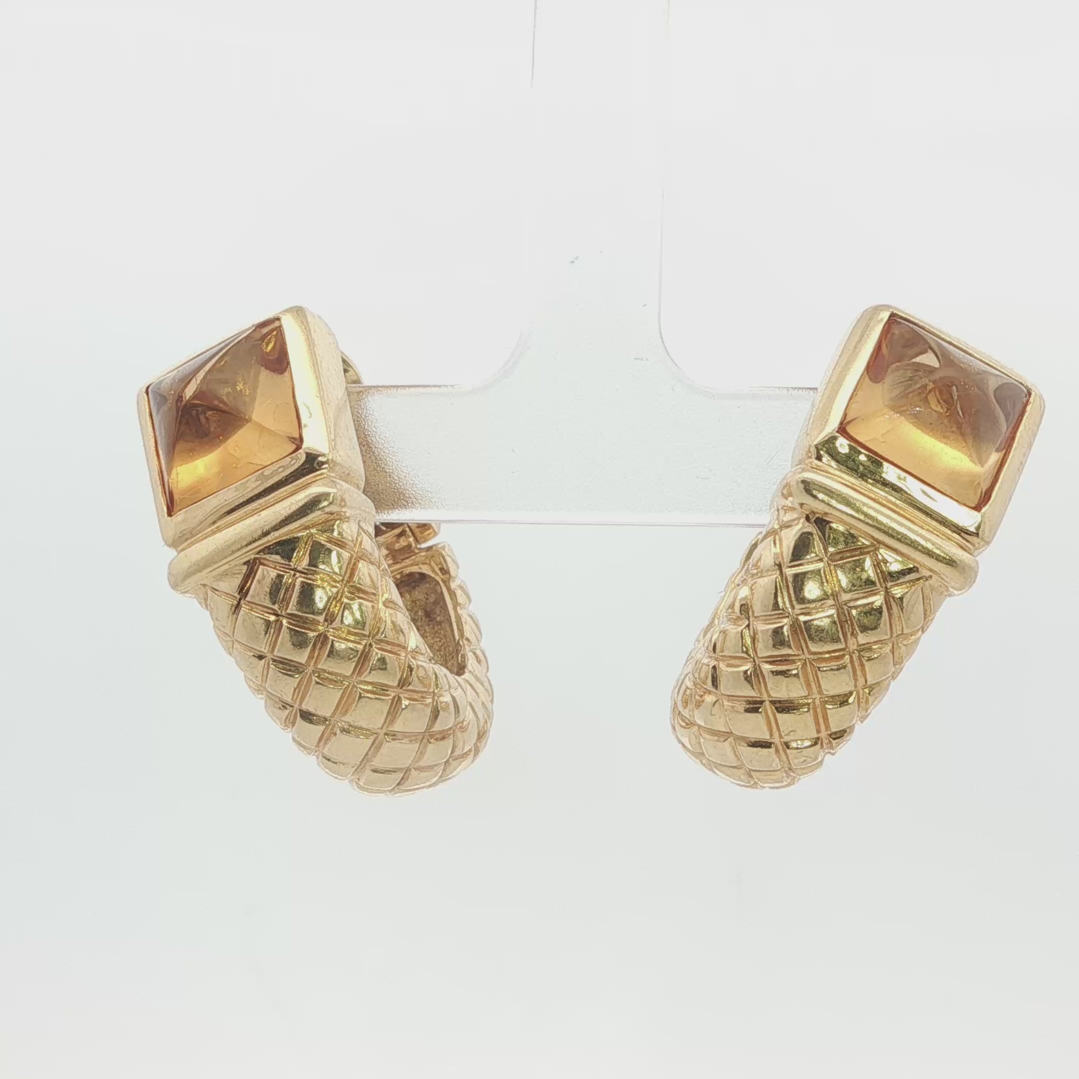 18k Yellow Gold Italian Contemporary Gold Citrine Earrings
