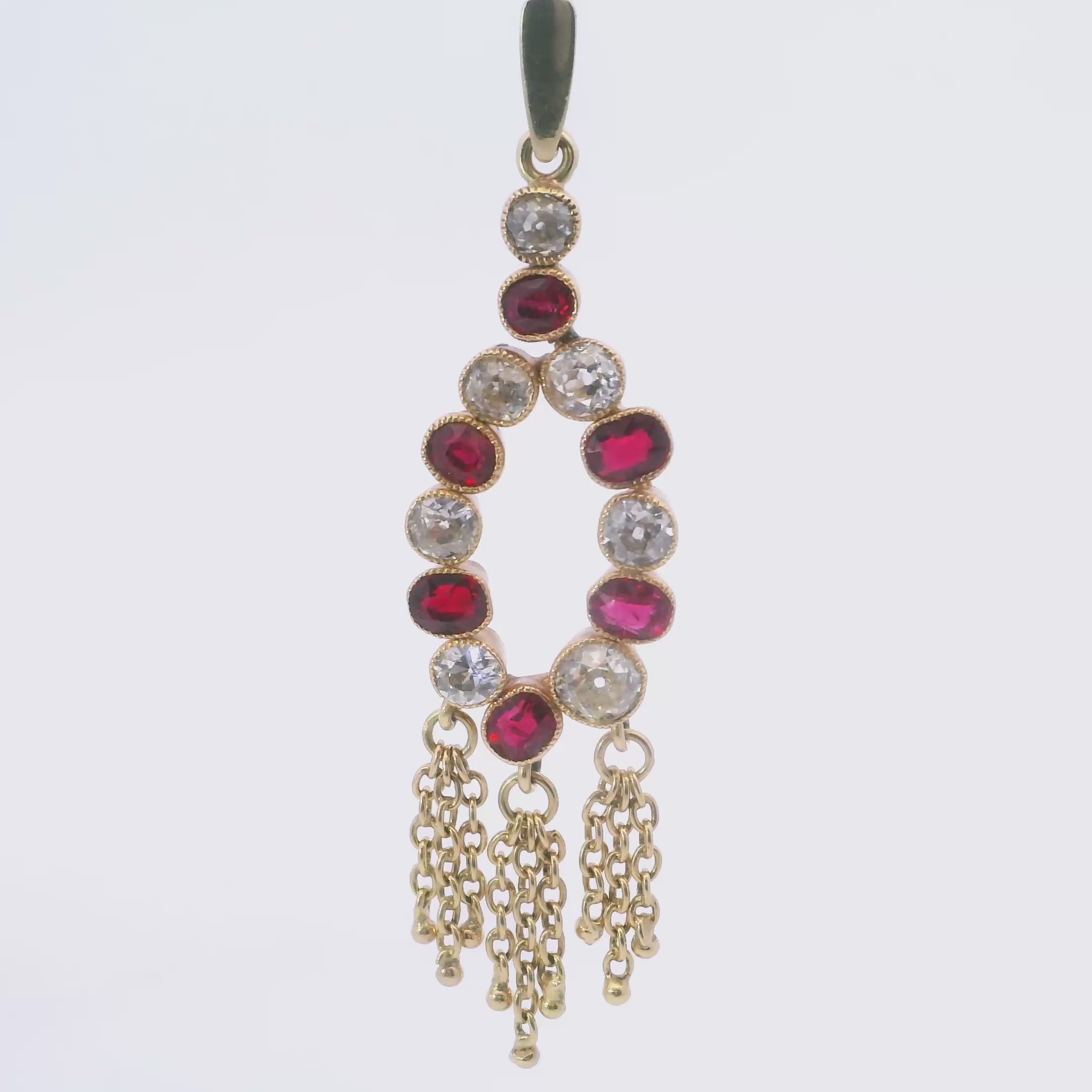 18k Yellow Gold Victorian Geometrical Ruby & Diamond Pendant