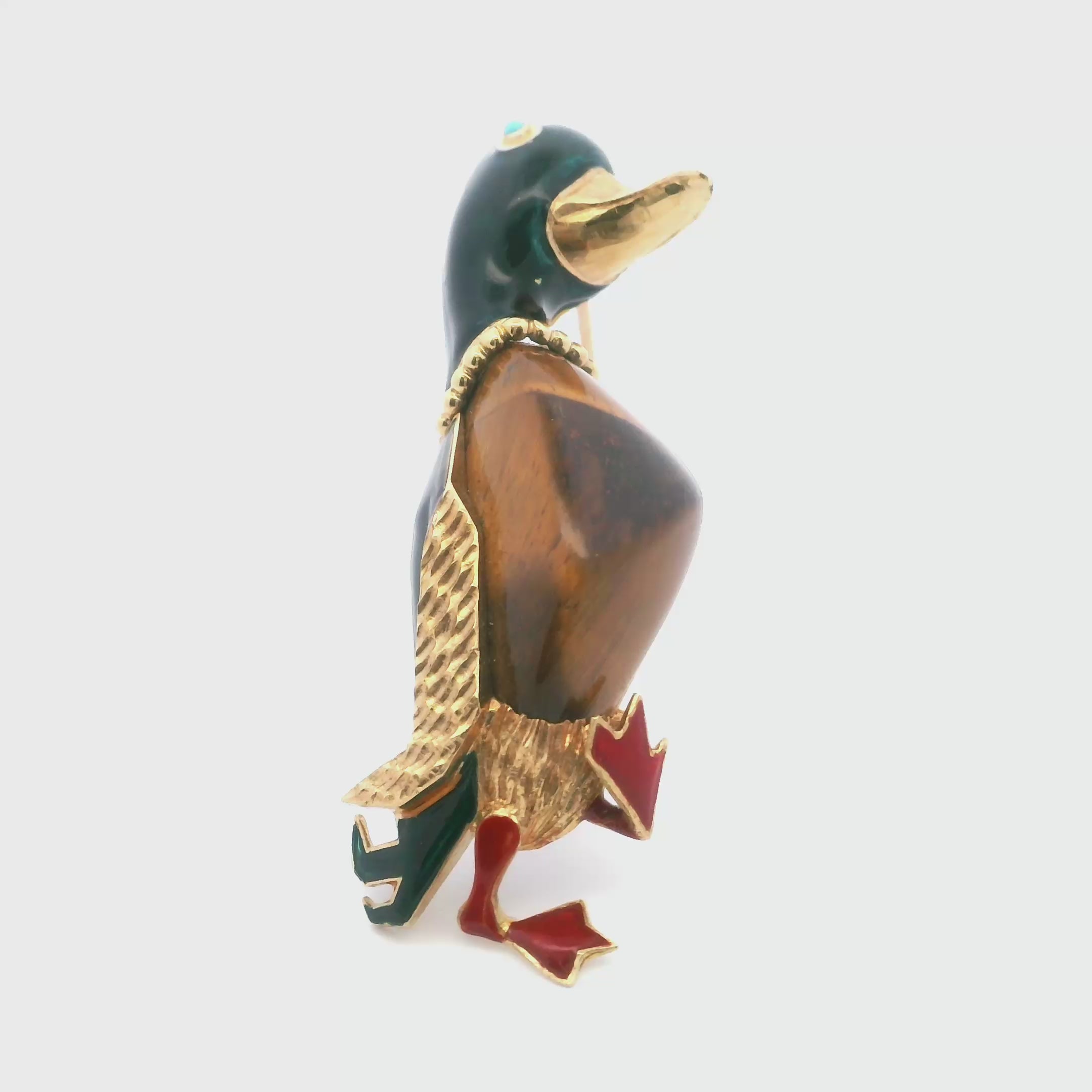 18K Yellow Gold Cartier Tiger Eye Enamel Duck Brooch
