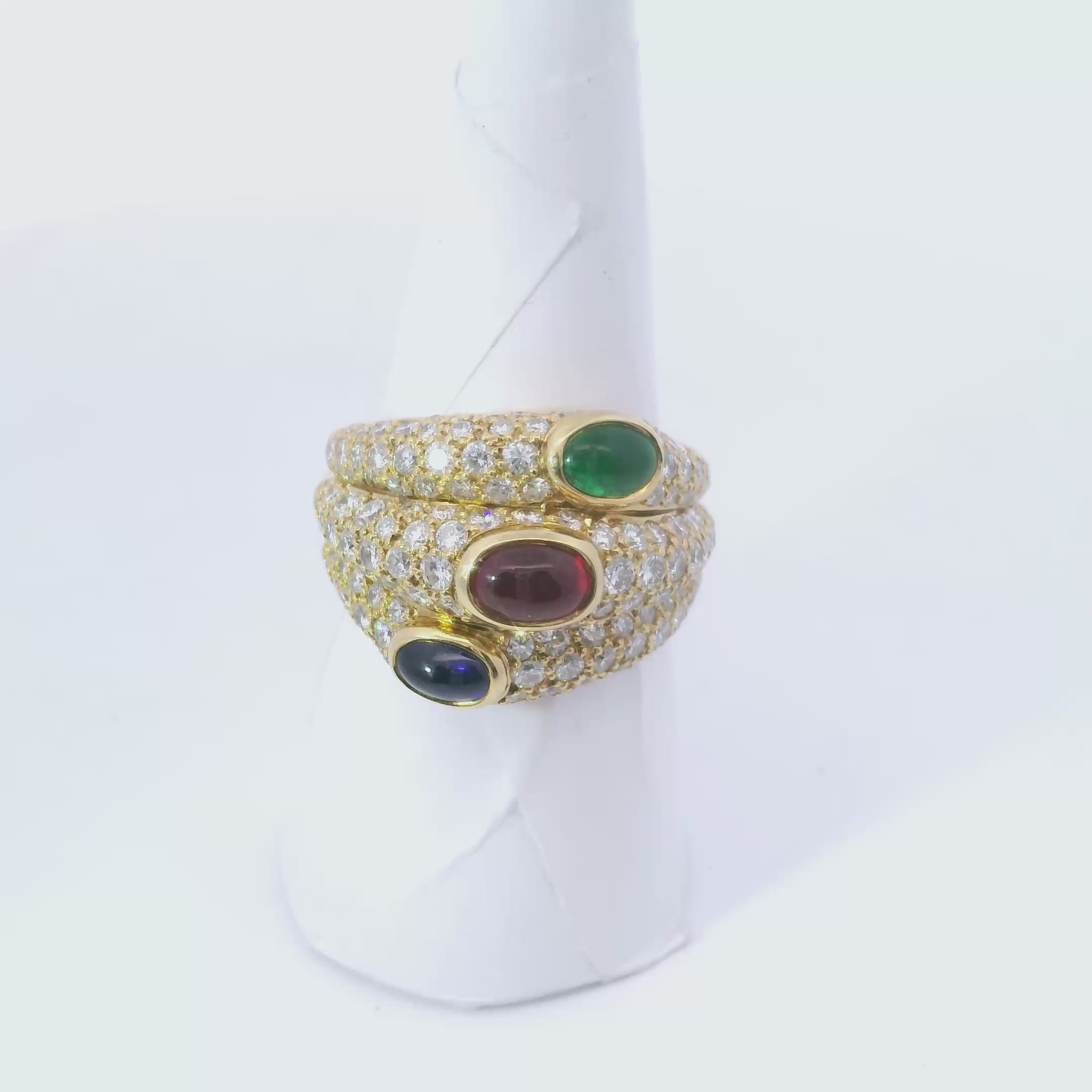 18K Cartier Diamond Ruby Emerald Sapphire Ring