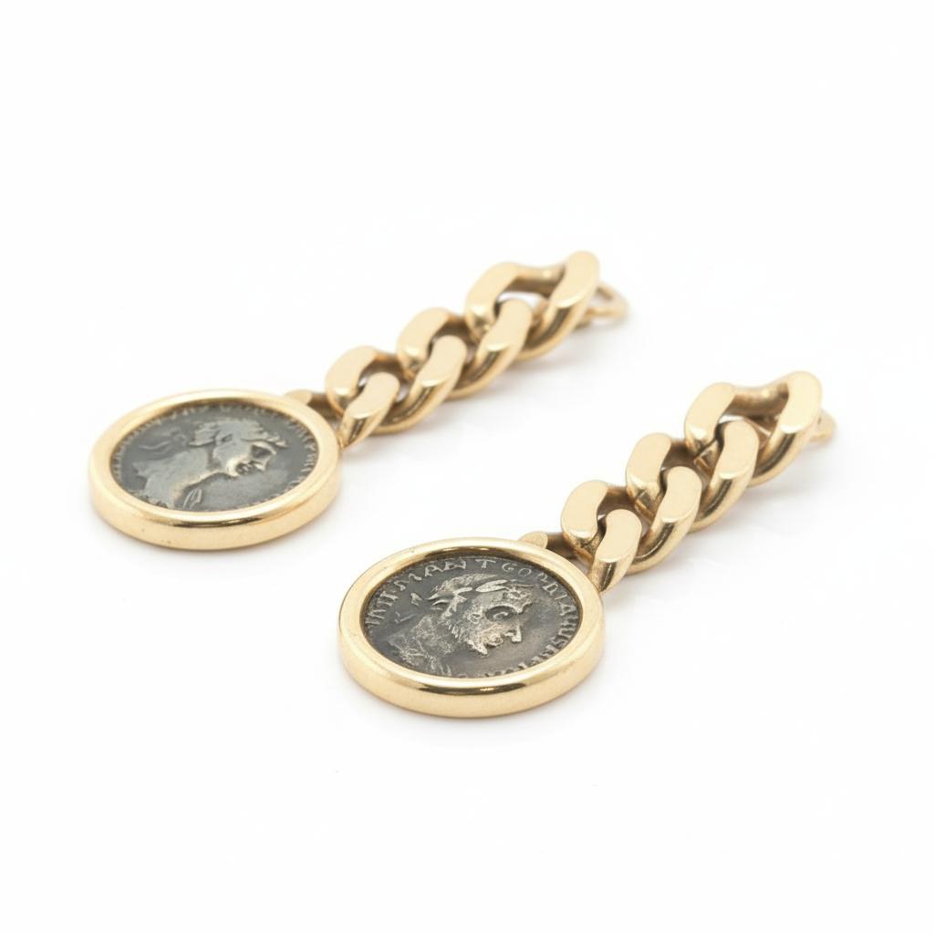 Bulgari “Monete” Ancient Coin Drop Earrings Rome, 1970s