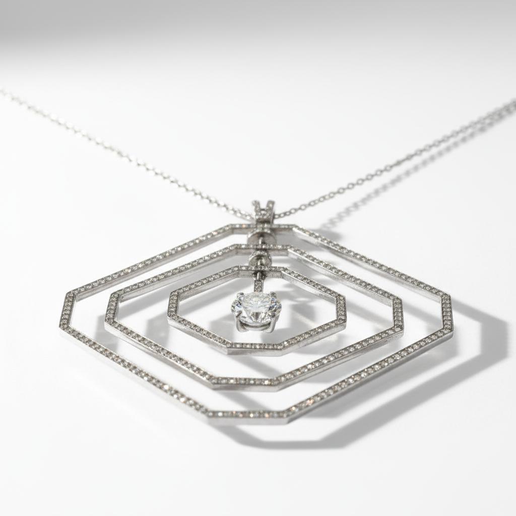 Daniel K Platinum Geometrical Diamond Pendant, GIA 0.84ct F/SI, Contemporary