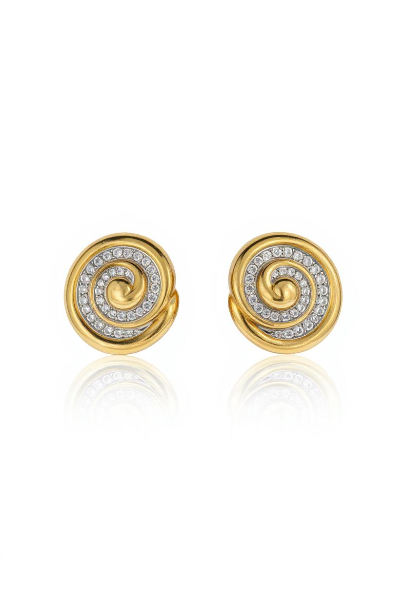 David Webb Diamond Swirl Earrings 18k Yellow Gold & Platinum, Circa 1980s