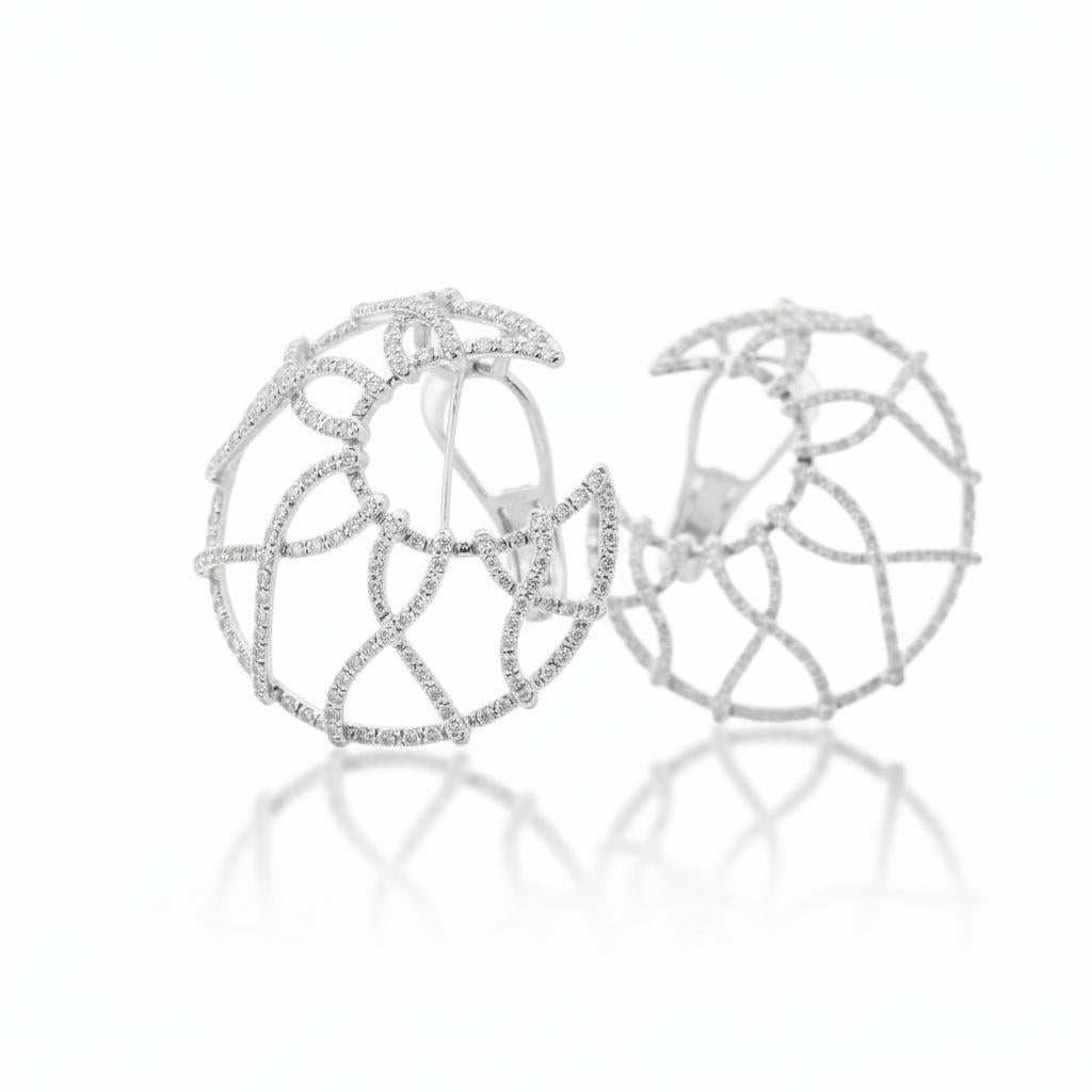 2000s Sculptural Diamond Hoop Earrings in 18k White Gold