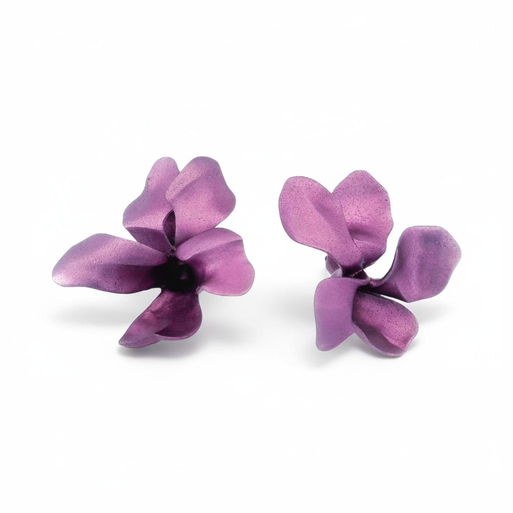 18K Gold Aluminum JAR Purple Pansy Earrings