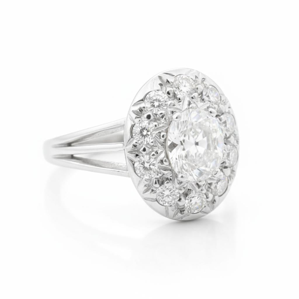French Art Deco Diamond Cluster Ring in 18k White Gold (1.15 cts)
