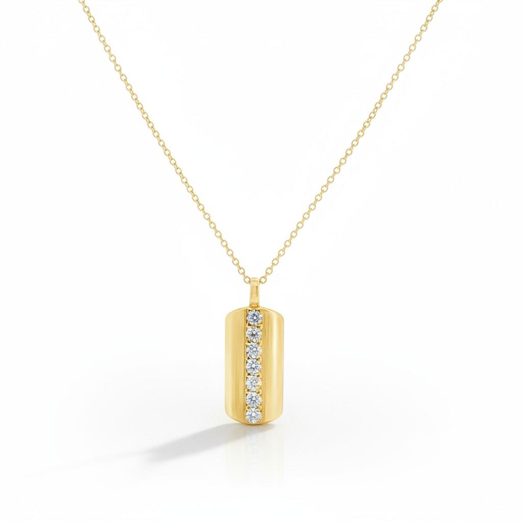 14K Gold Diamond Bar Pendant Necklace